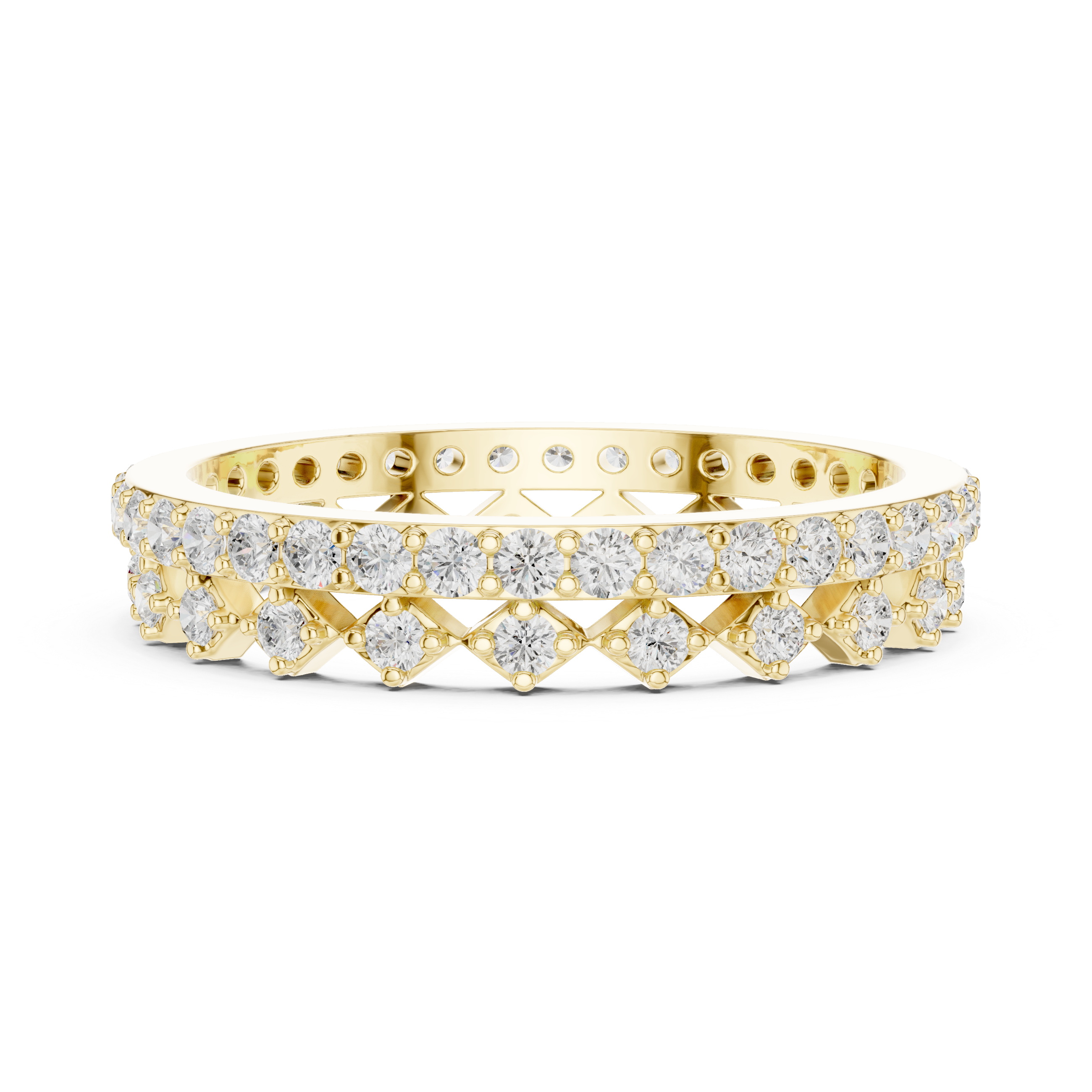 Gold 1Ct Double Pave Crown Design Round Lab Grown Diamond Oryxis Ring