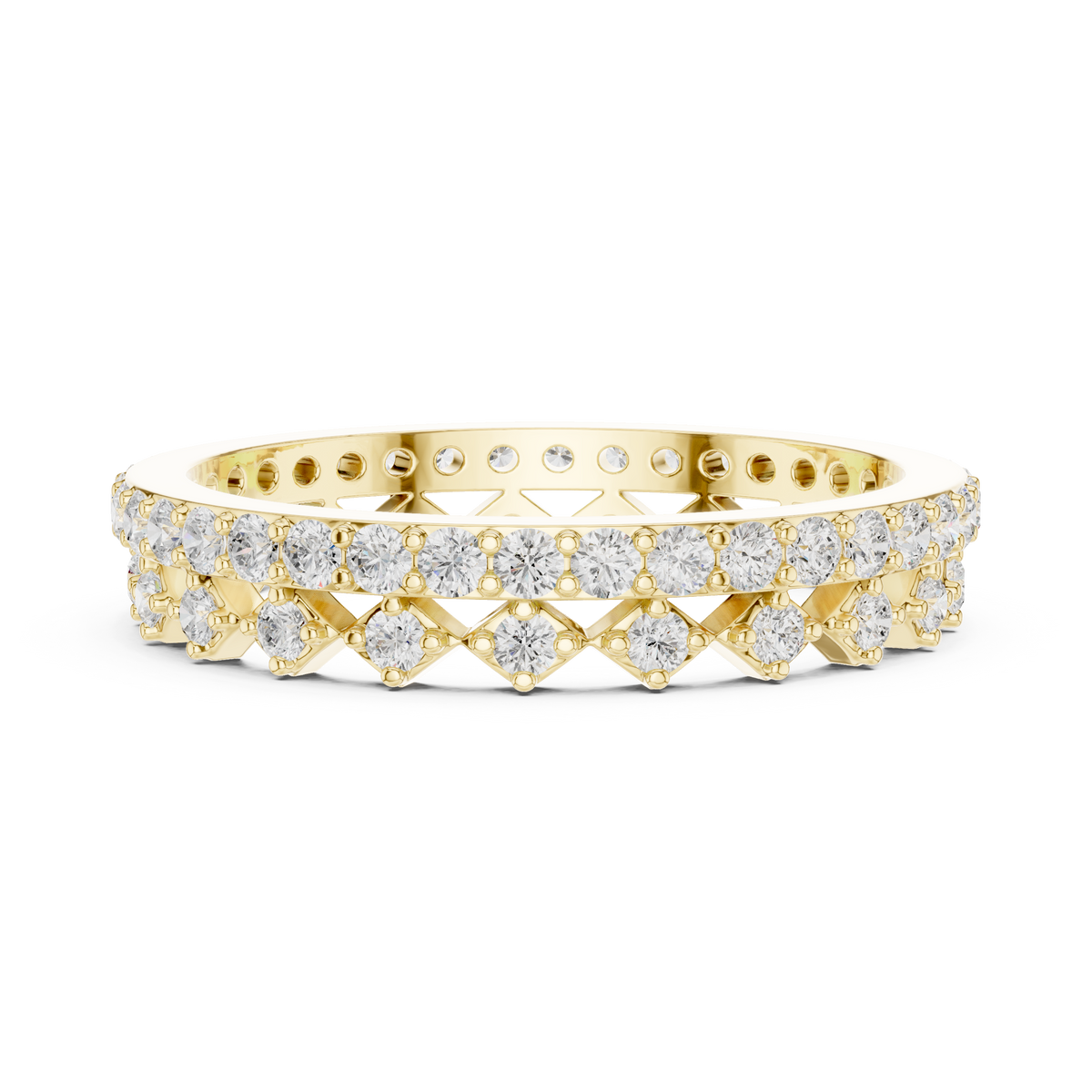 Gold 1Ct Double Pave Crown Design Round Lab Grown Diamond Oryxis Ring