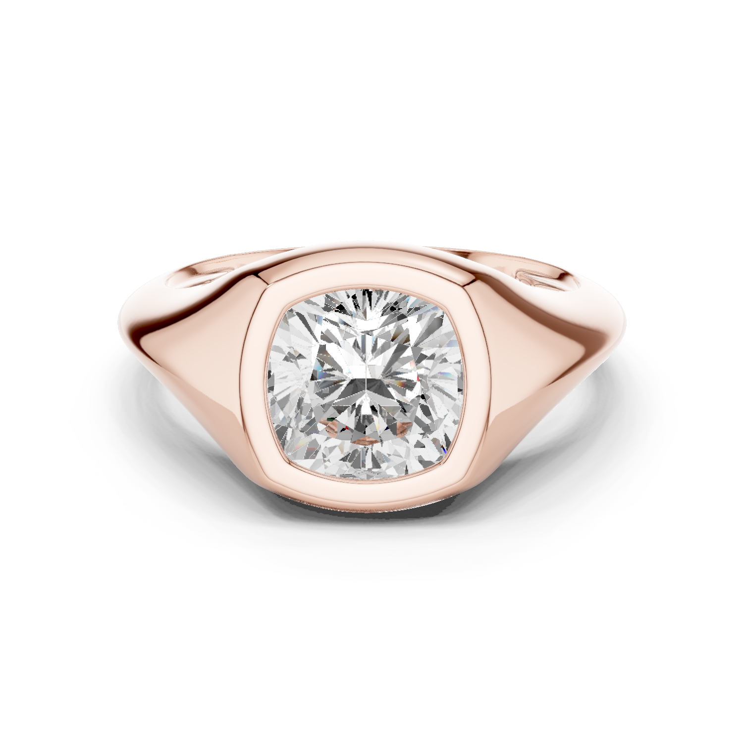 Gold 2Ct Bezel Bold Cushion Lab Grown Diamond Zyvian Ring