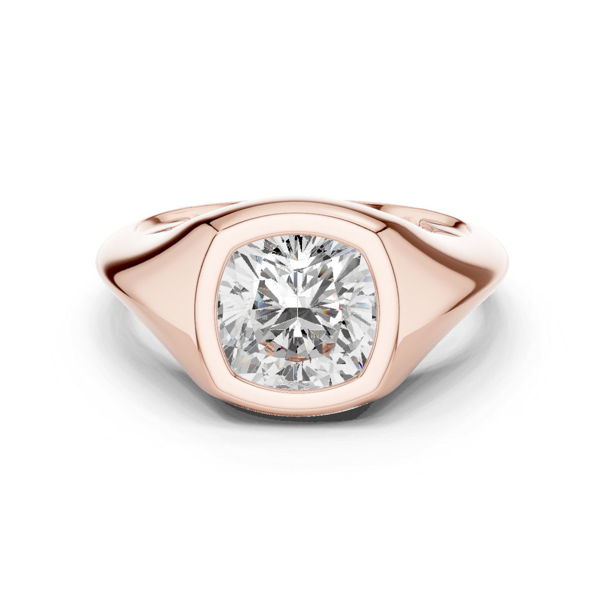 Gold 2Ct Bezel Bold Cushion Lab Grown Diamond Zyvian Ring
