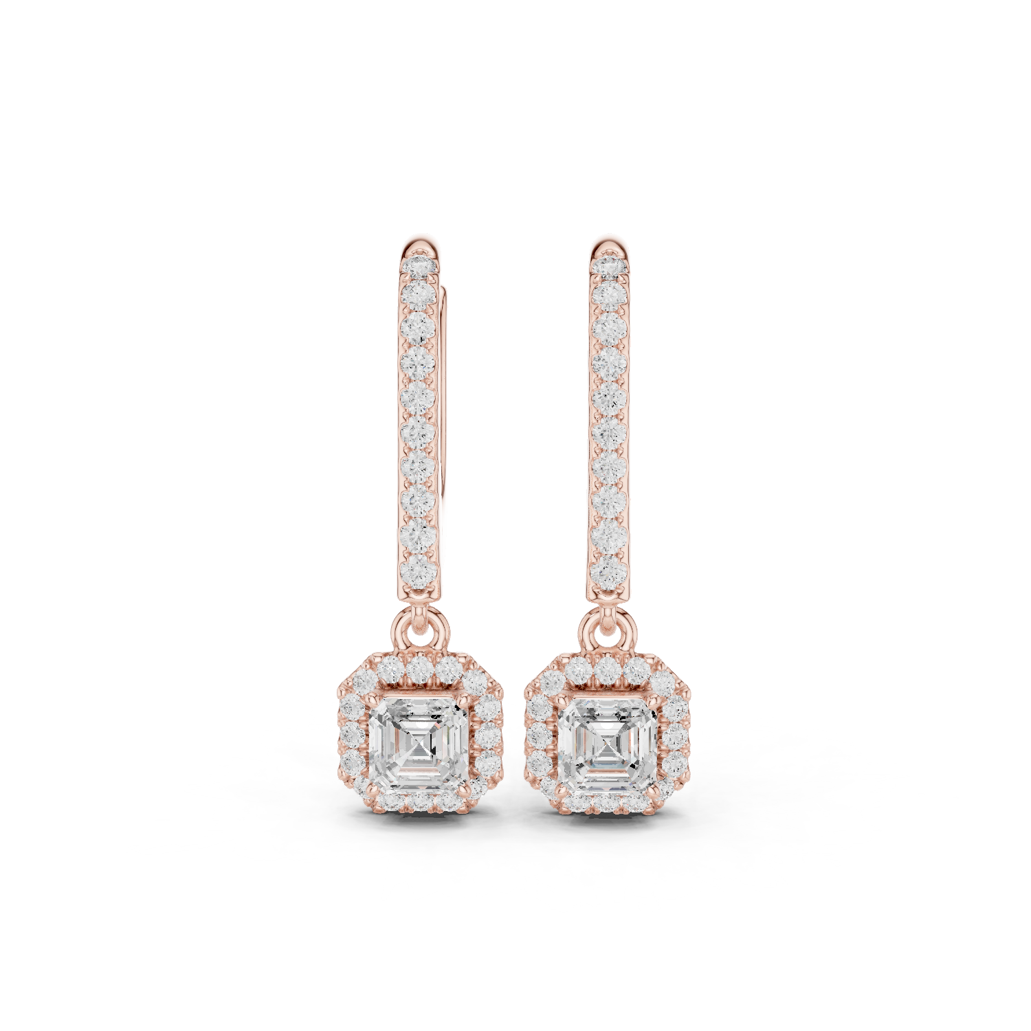 Gold Halo Drop Setting Asscher Lab Grown Diamond Aurea Earring