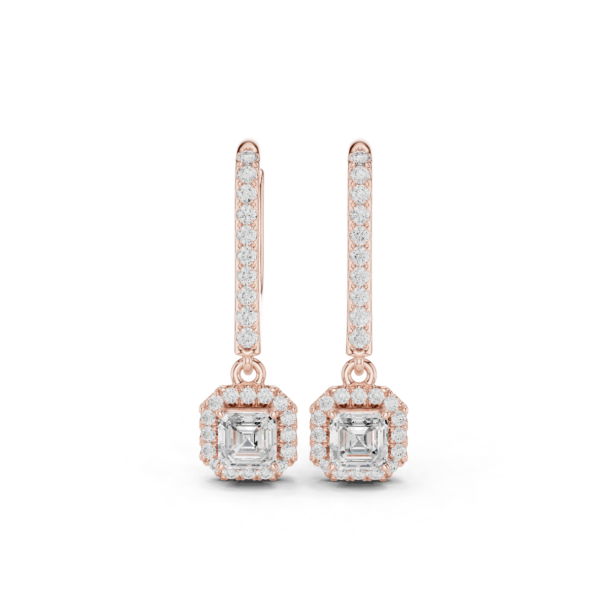 Gold Halo Drop Setting Asscher Lab Grown Diamond Aurea Earring