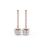 Gold Halo Drop Setting Asscher Lab Grown Diamond Aurea Earring