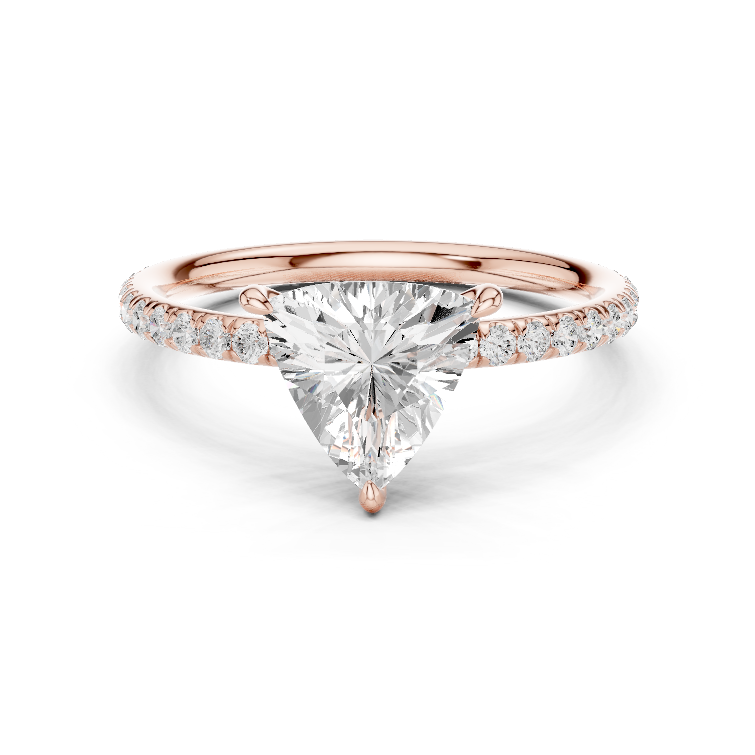 Gold 1 5Ct Pave Solitaire Three Prong Trillion Lab Grown Diamond Ixel Ring
