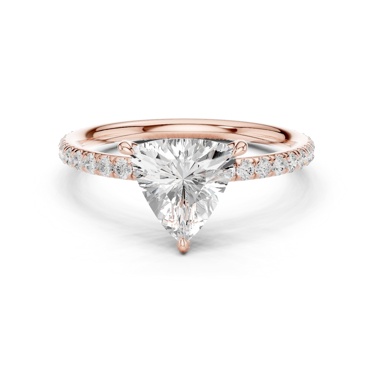 Gold 1 5Ct Pave Solitaire Three Prong Trillion Lab Grown Diamond Ixel Ring