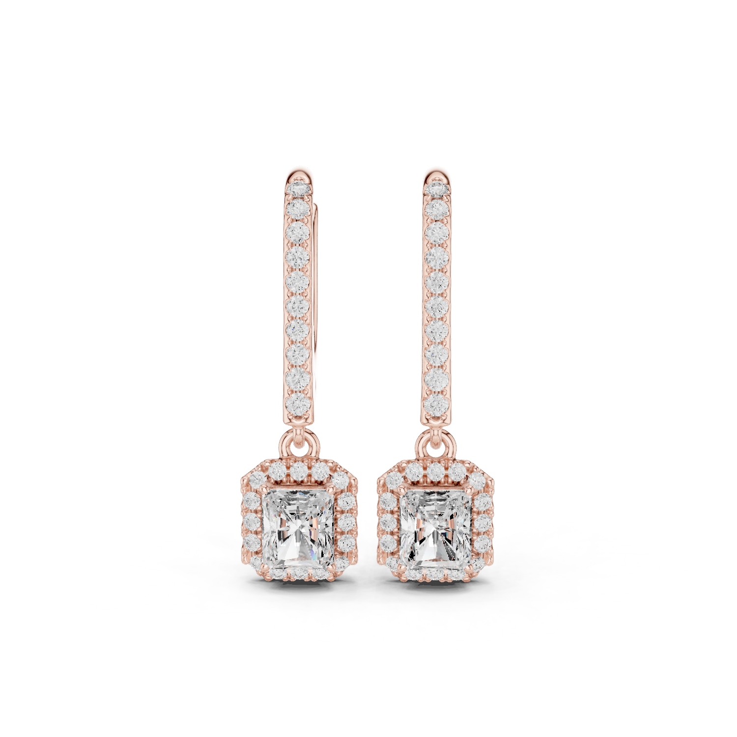 Gold Halo Drop Setting Radiant Lab Grown Diamond Sarela Earring