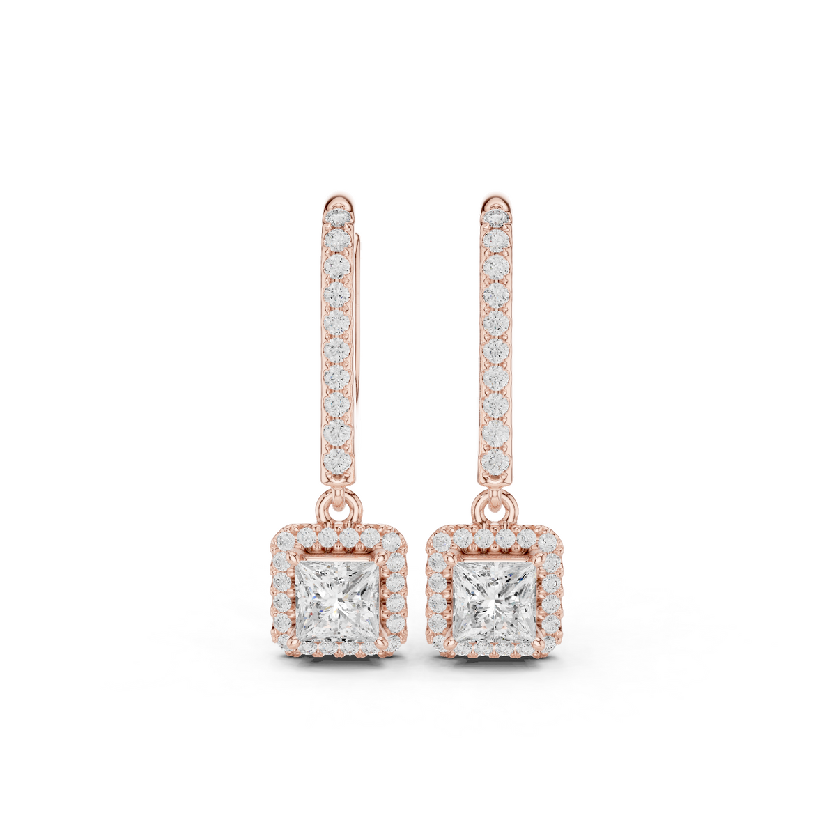 Gold Halo Drop Setting Princess Lab Grown Diamond Ardia Earring
