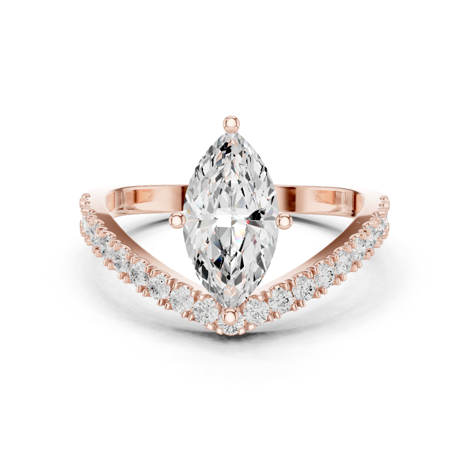 Gold 1Ct Pave Chevron Marquise Lab Grown Diamond Qirel Ring