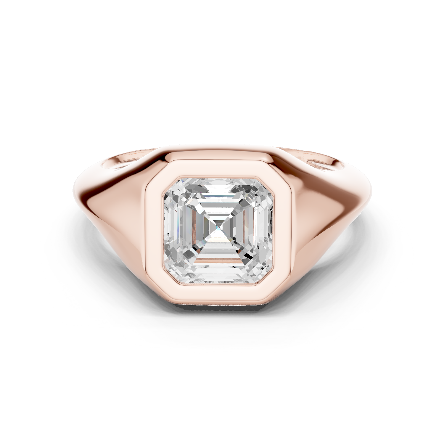 Gold 2Ct Bezel Bold Asscher Lab Grown Diamond Zerelle Ring