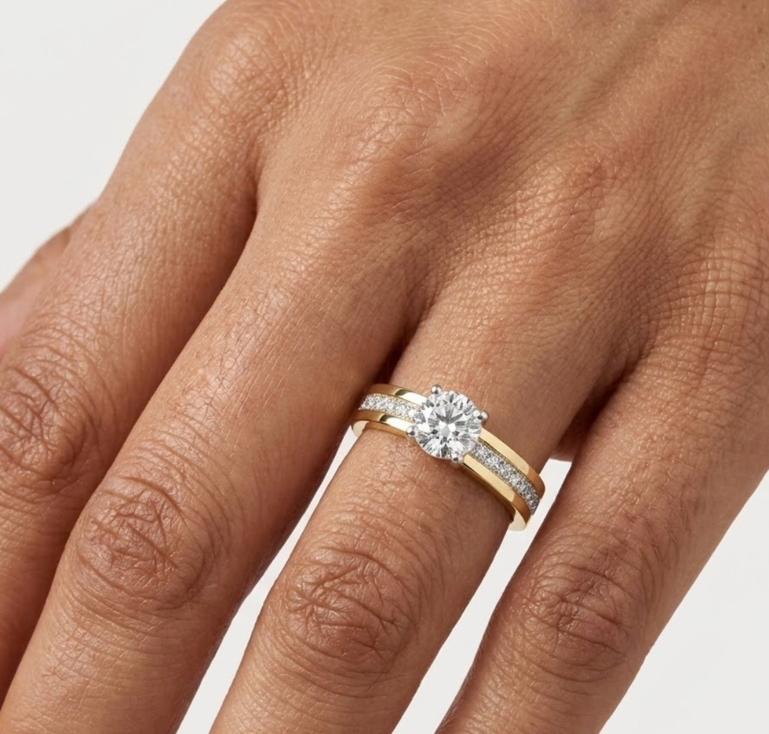 Round Pave-Band Lab Grown Diamond Ravina Engagement Ring