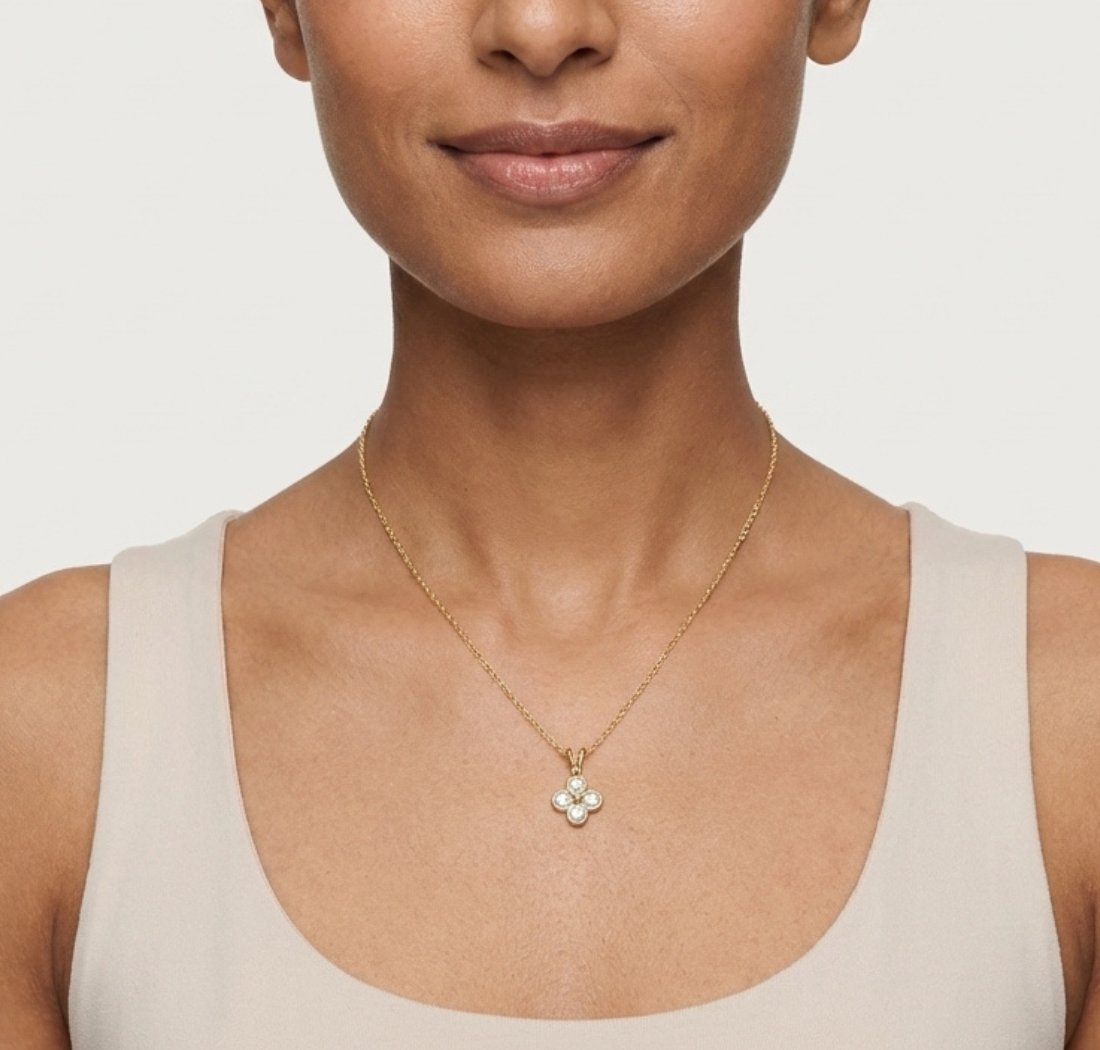 Gold Clover Motif Pear Lab Grown Diamond Revia Pendant