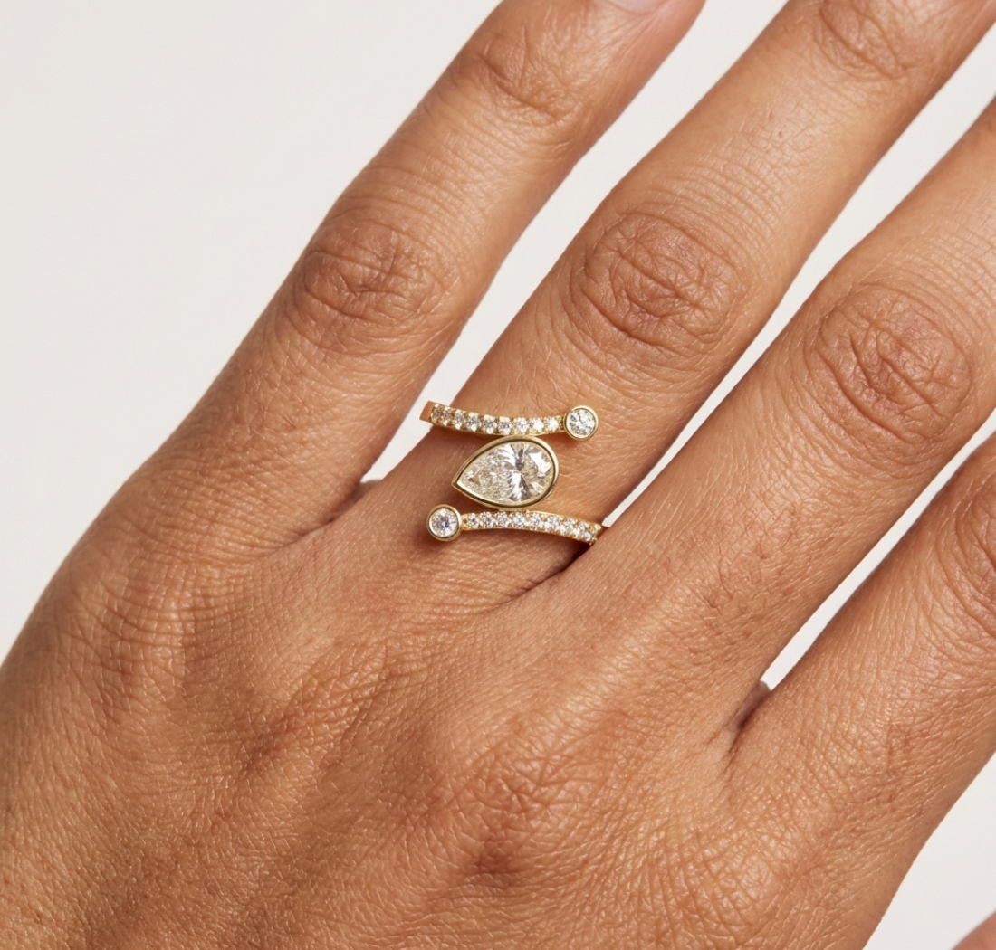 Gold Bezel Pave Pear Lab Grown Diamond Rhael Ring
