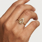 Gold Dual Leaf Halo Setting Round Lab Grown Diamond Rhyva Ring