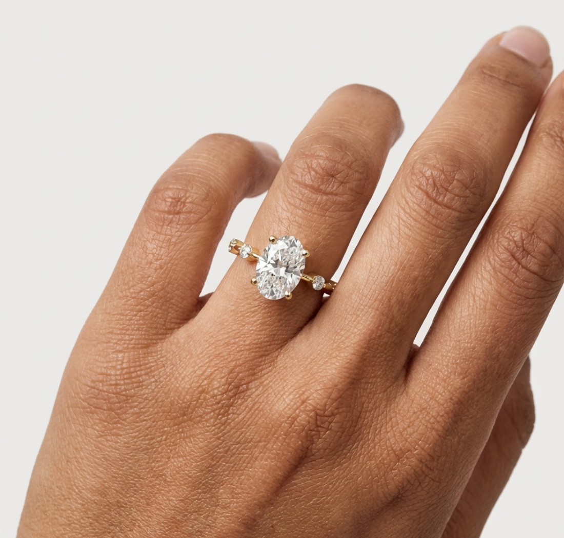Gold 2Ct Oval Side Accent Lab Grown Diamond Riley Ring
