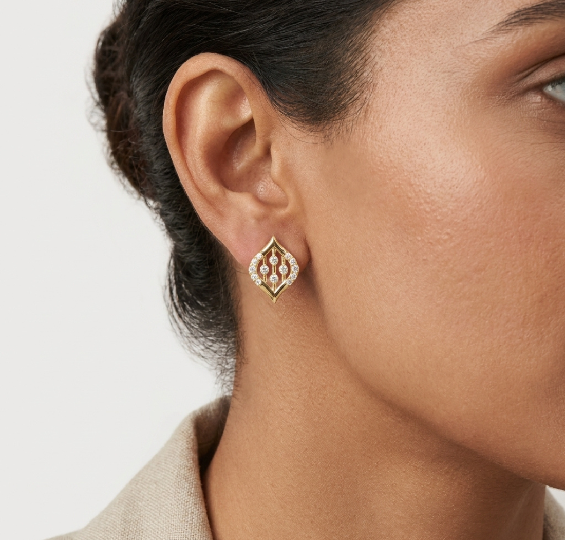 Gold Swirl Pave Round Lab Grown Diamond Rovyn Earring