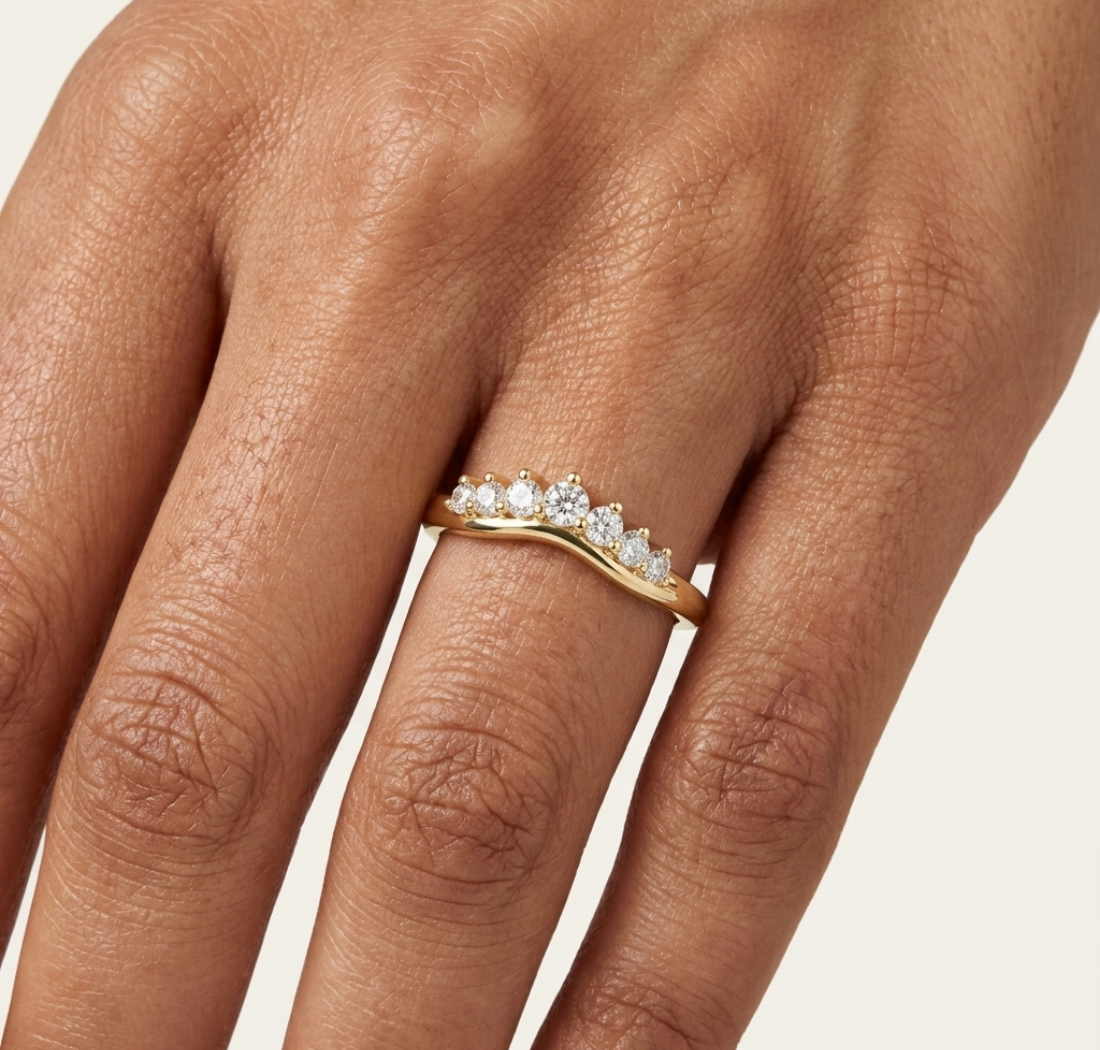 Gold Curved Half Eternity Prong Round Lab Grown Diamond Rynix Ring