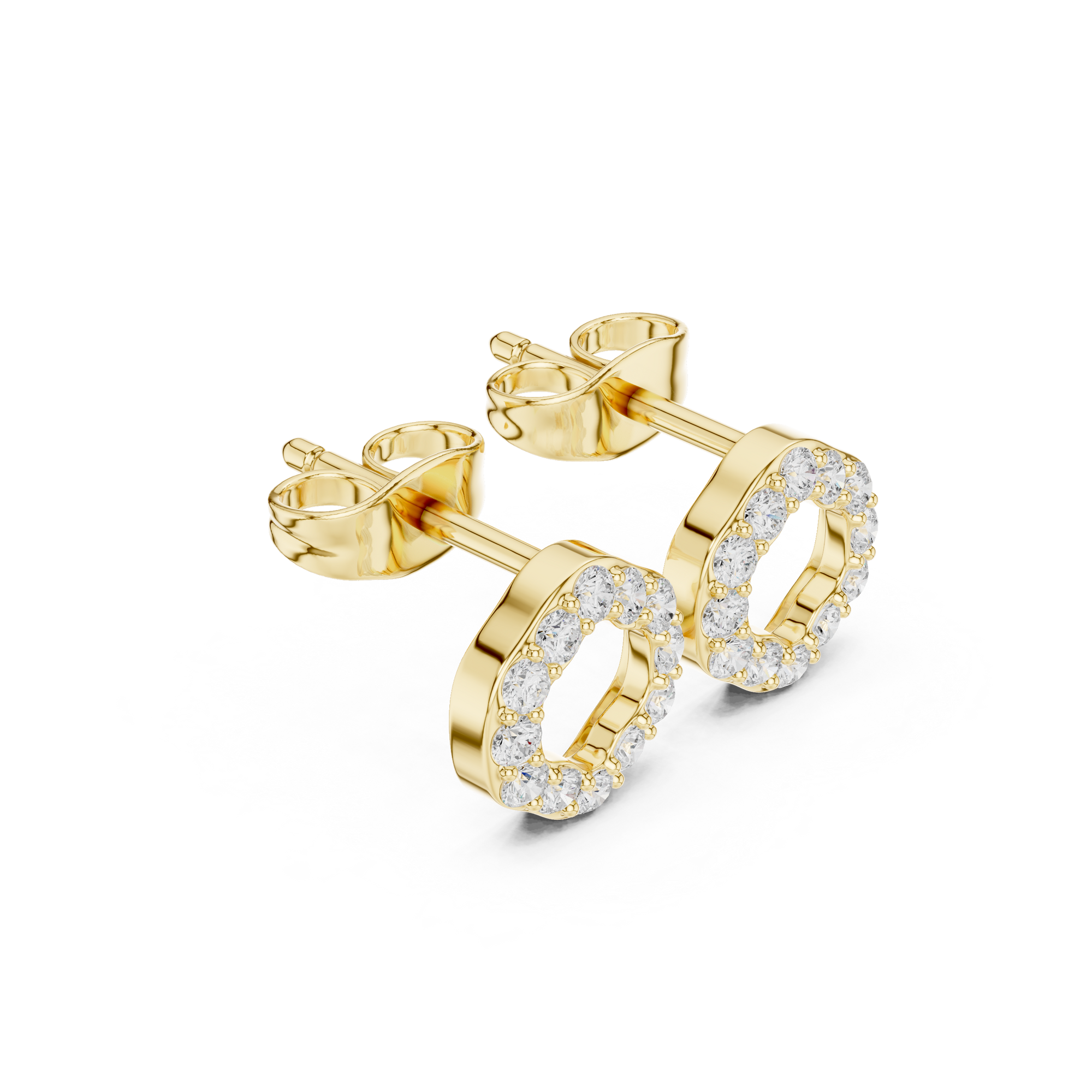 Yellow gold lab grown round diamond earrings designed with a clean round frame.