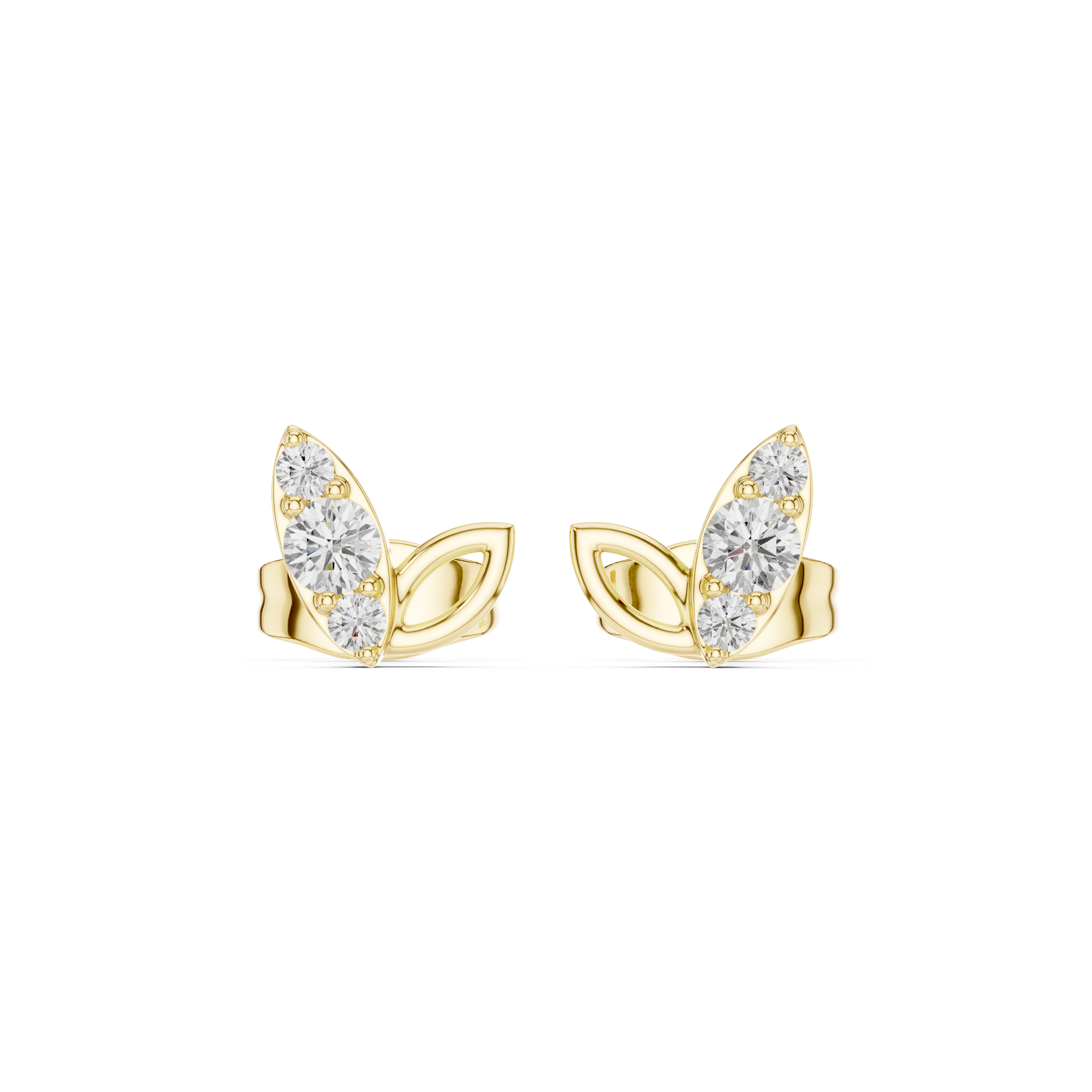 Gold Pave Leaf Round Lab Grown Diamond Isera Earring