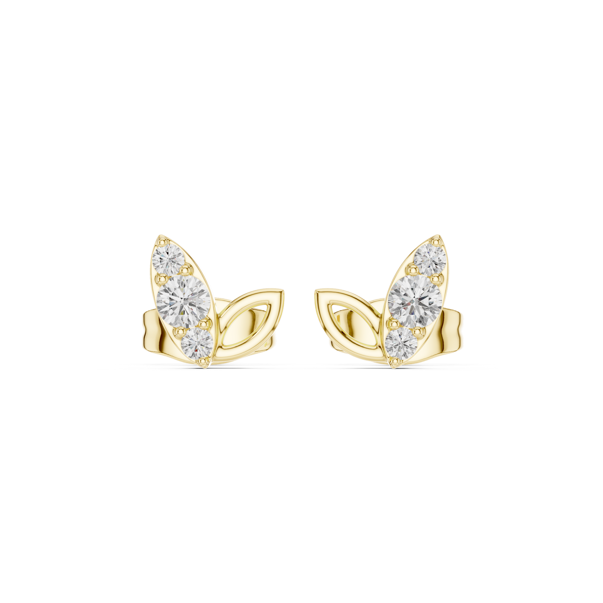 Gold Pave Leaf Round Lab Grown Diamond Isera Earring