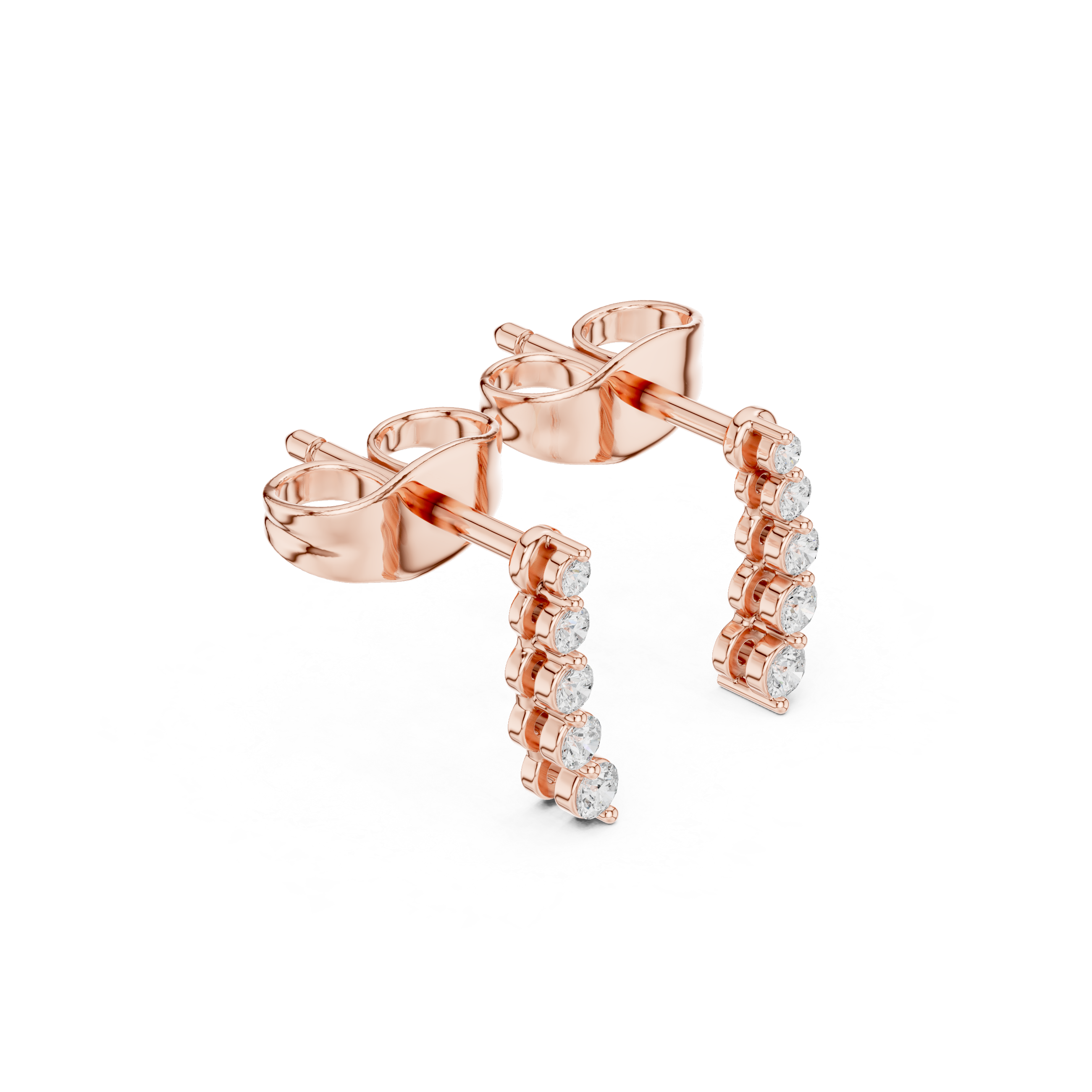 Gold Petal Linear Drop Design Round Lab Grown Diamond Qyren Earring