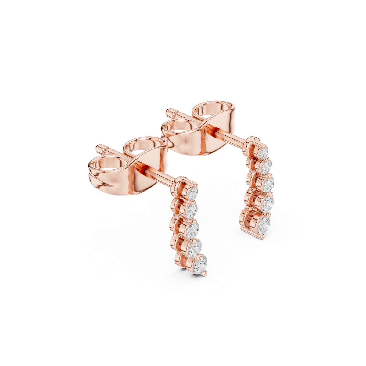 Gold Petal Linear Drop Design Round Lab Grown Diamond Qyren Earring