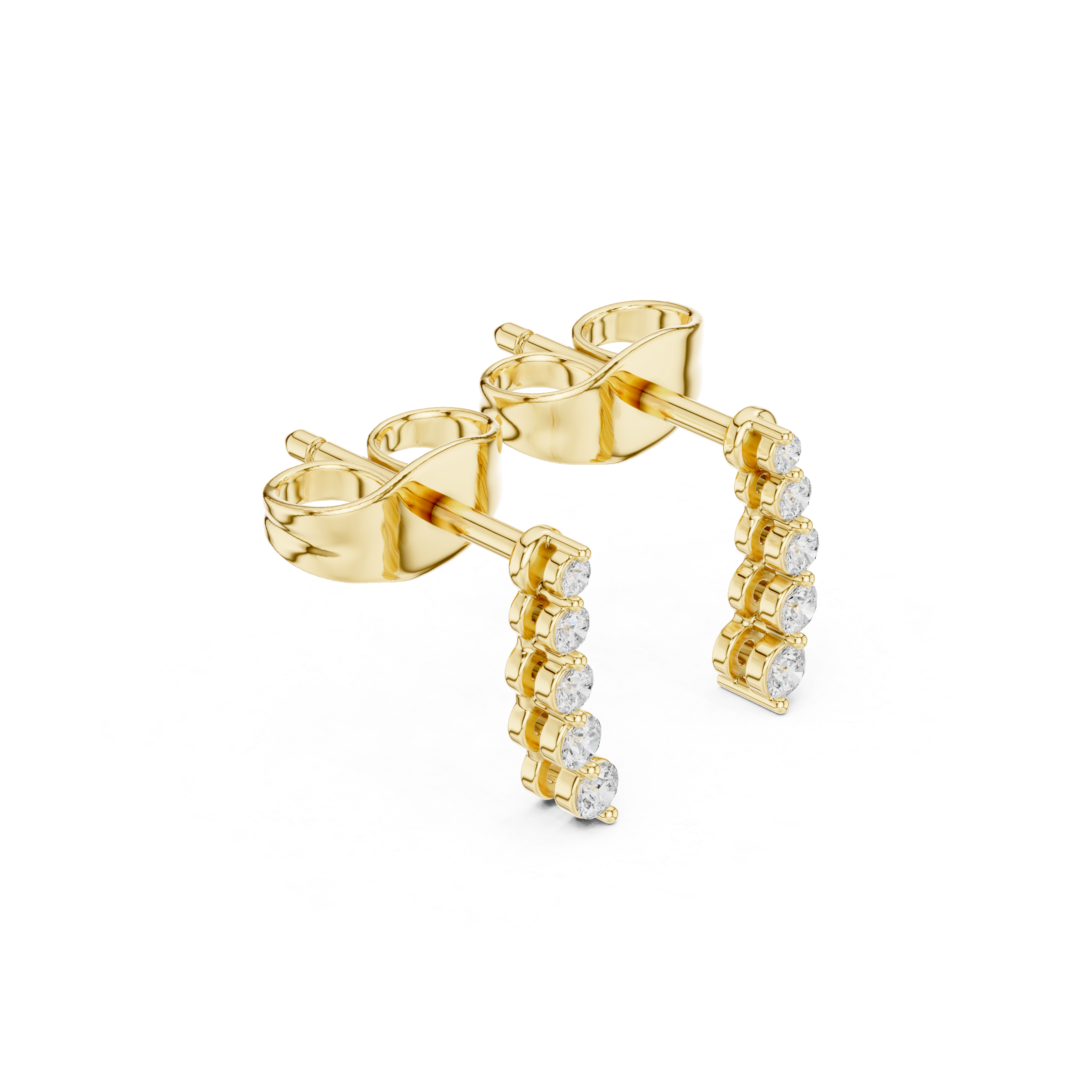 Gold Petal Linear Drop Design Round Lab Grown Diamond Qyren Earring