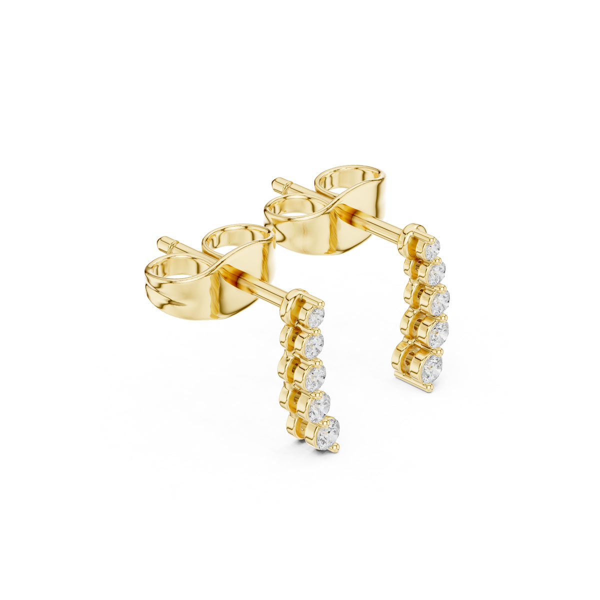 Gold Petal Linear Drop Design Round Lab Grown Diamond Qyren Earring