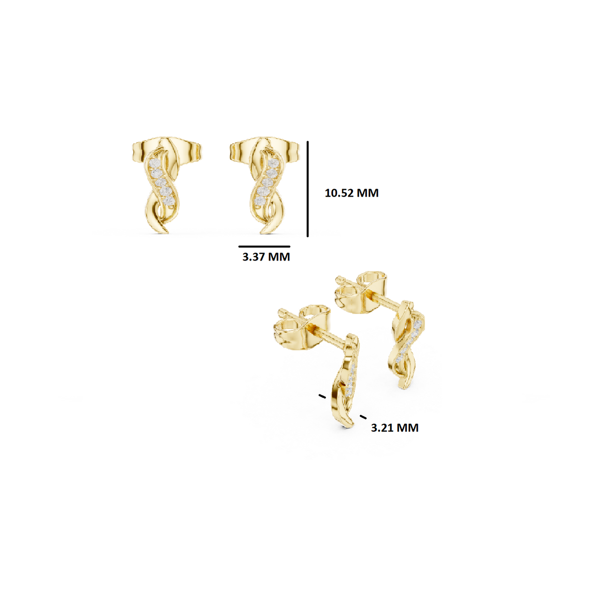 Gold Swirl Twisted Leaf Design Round Lab Grown Diamond Nalya Earring