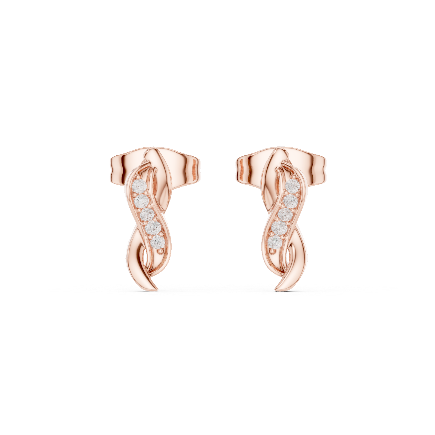 Gold Swirl Twisted Leaf Design Round Lab Grown Diamond Nalya Earring