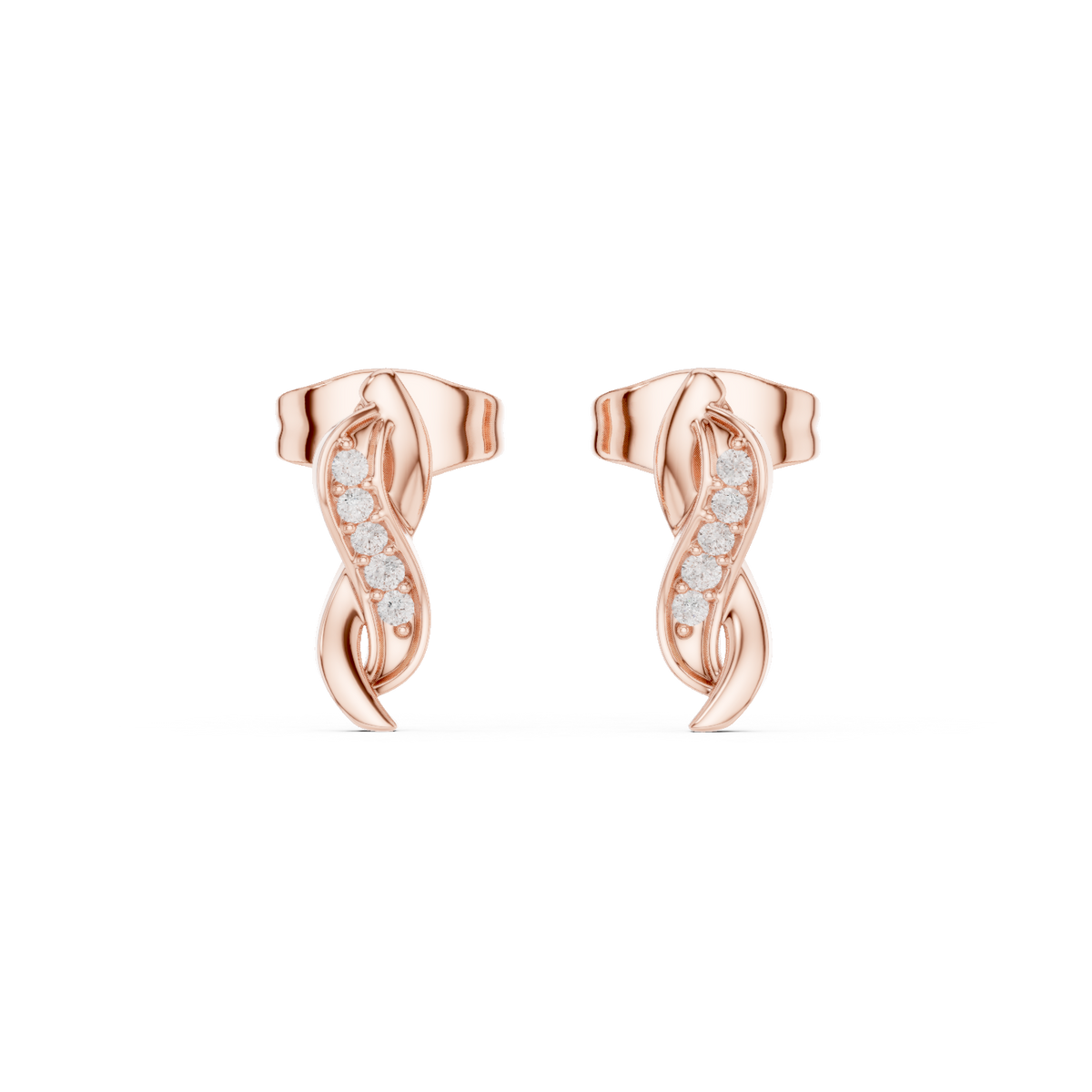 Gold Swirl Twisted Leaf Design Round Lab Grown Diamond Nalya Earring