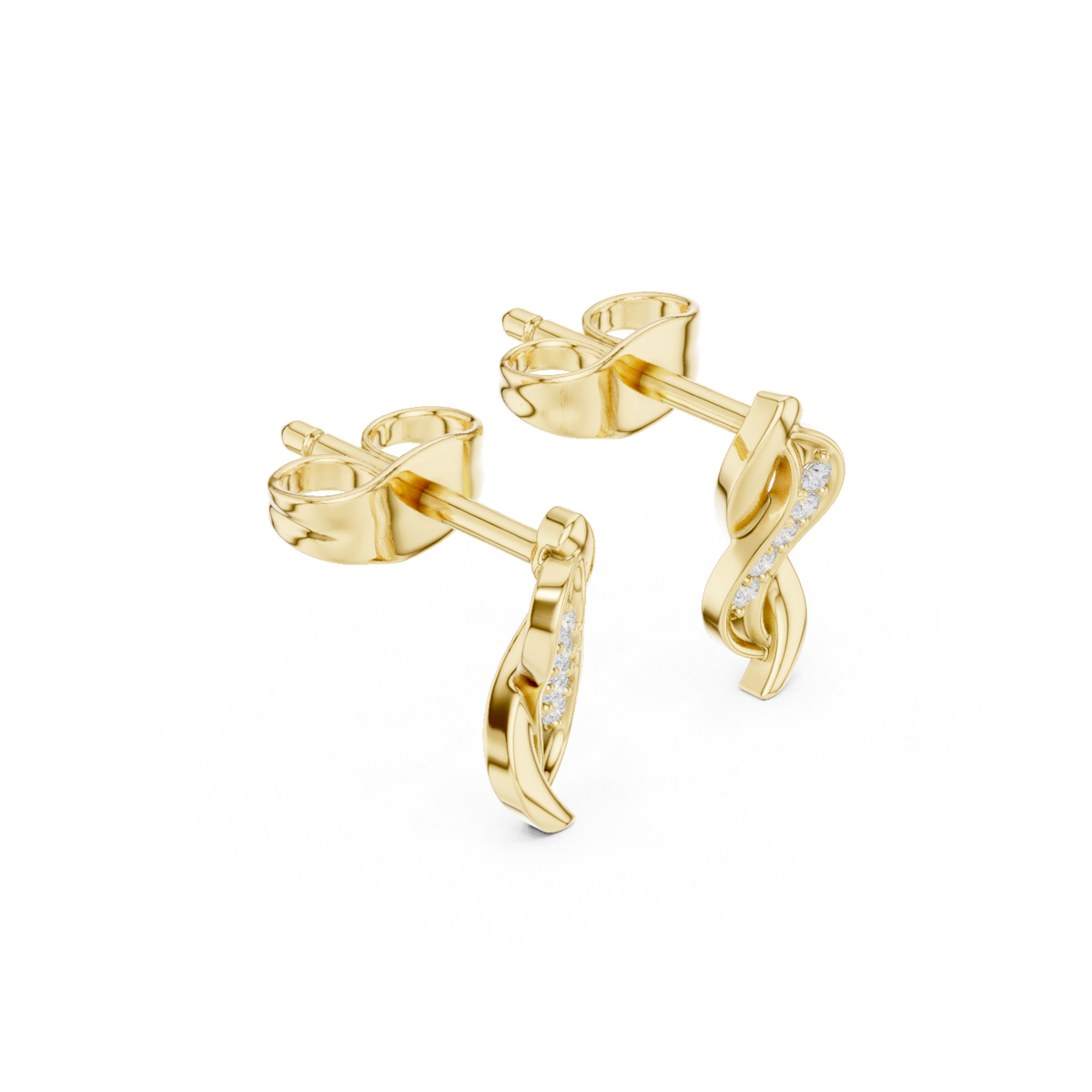 Gold Swirl Twisted Leaf Design Round Lab Grown Diamond Nalya Earring