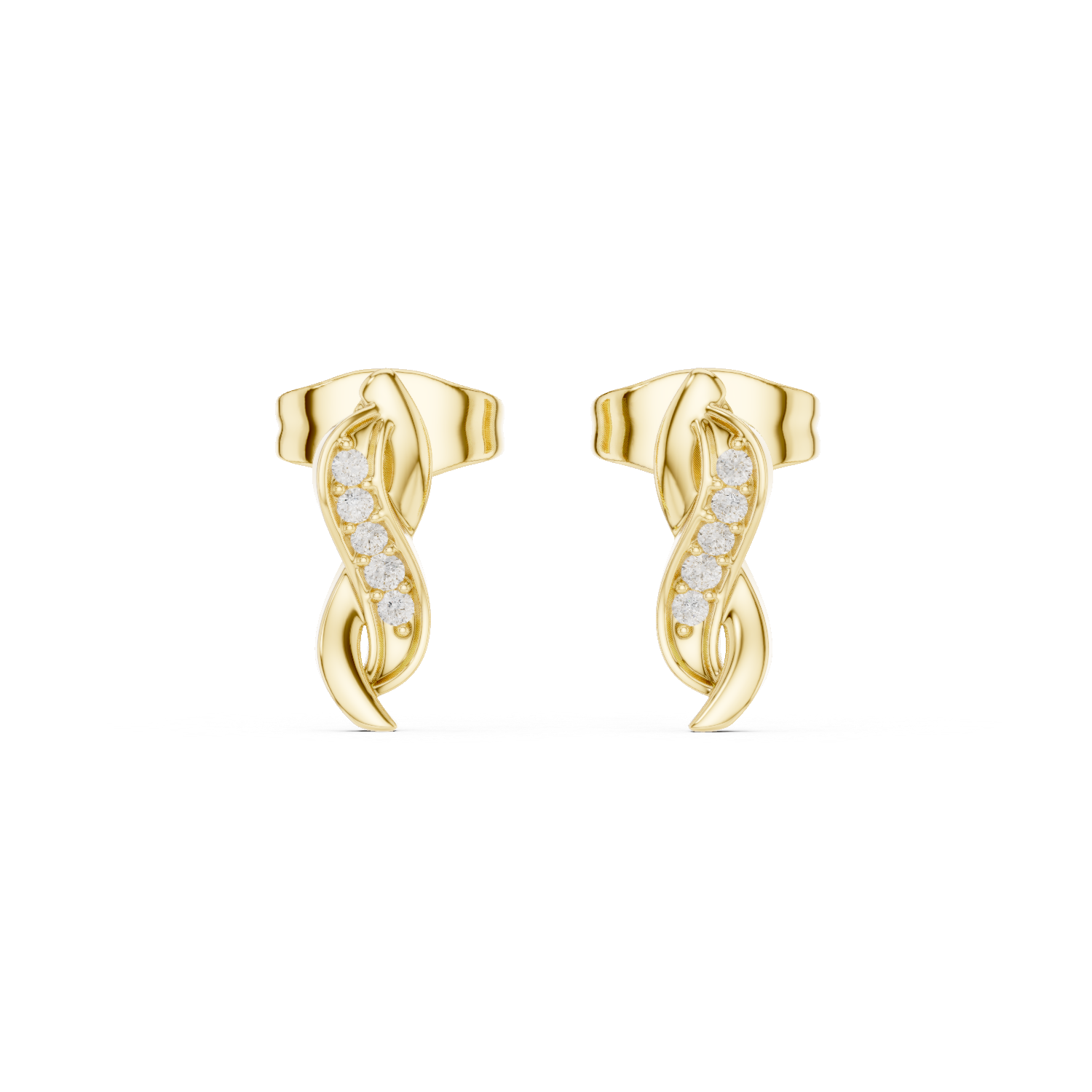 Gold Swirl Twisted Leaf Design Round Lab Grown Diamond Nalya Earring