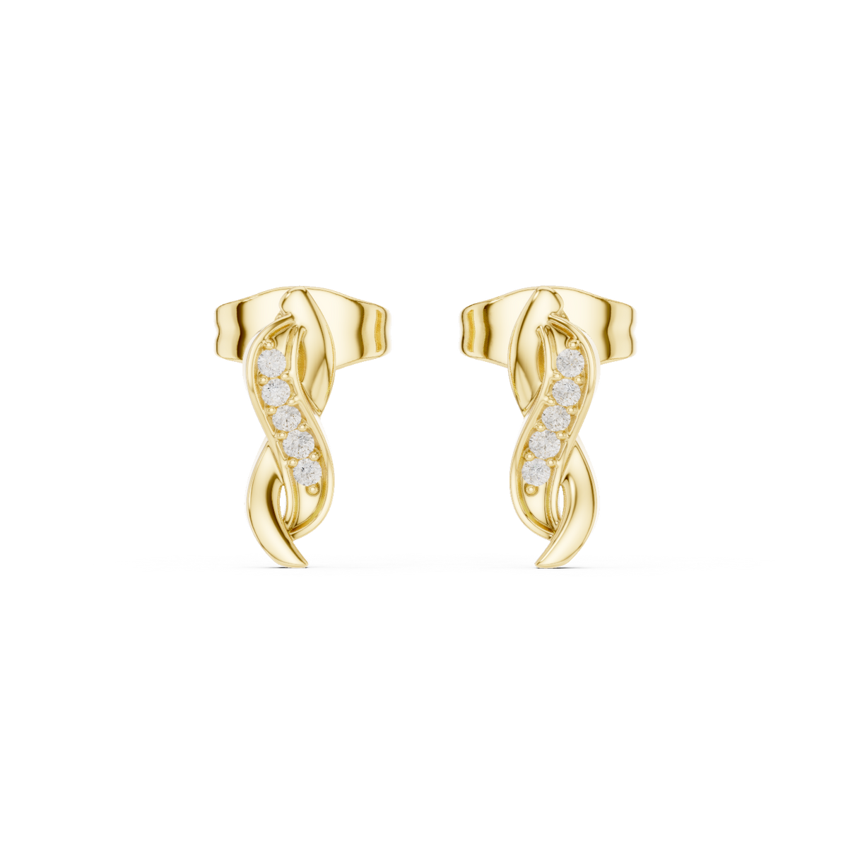 Gold Swirl Twisted Leaf Design Round Lab Grown Diamond Nalya Earring