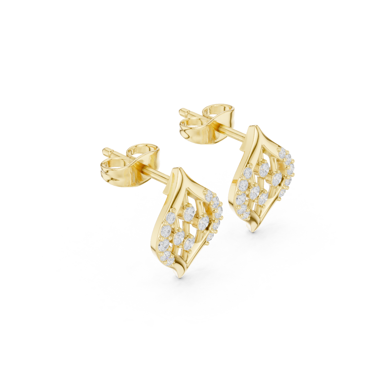 Gold Swirl Pave Round Lab Grown Diamond Rovyn Earring