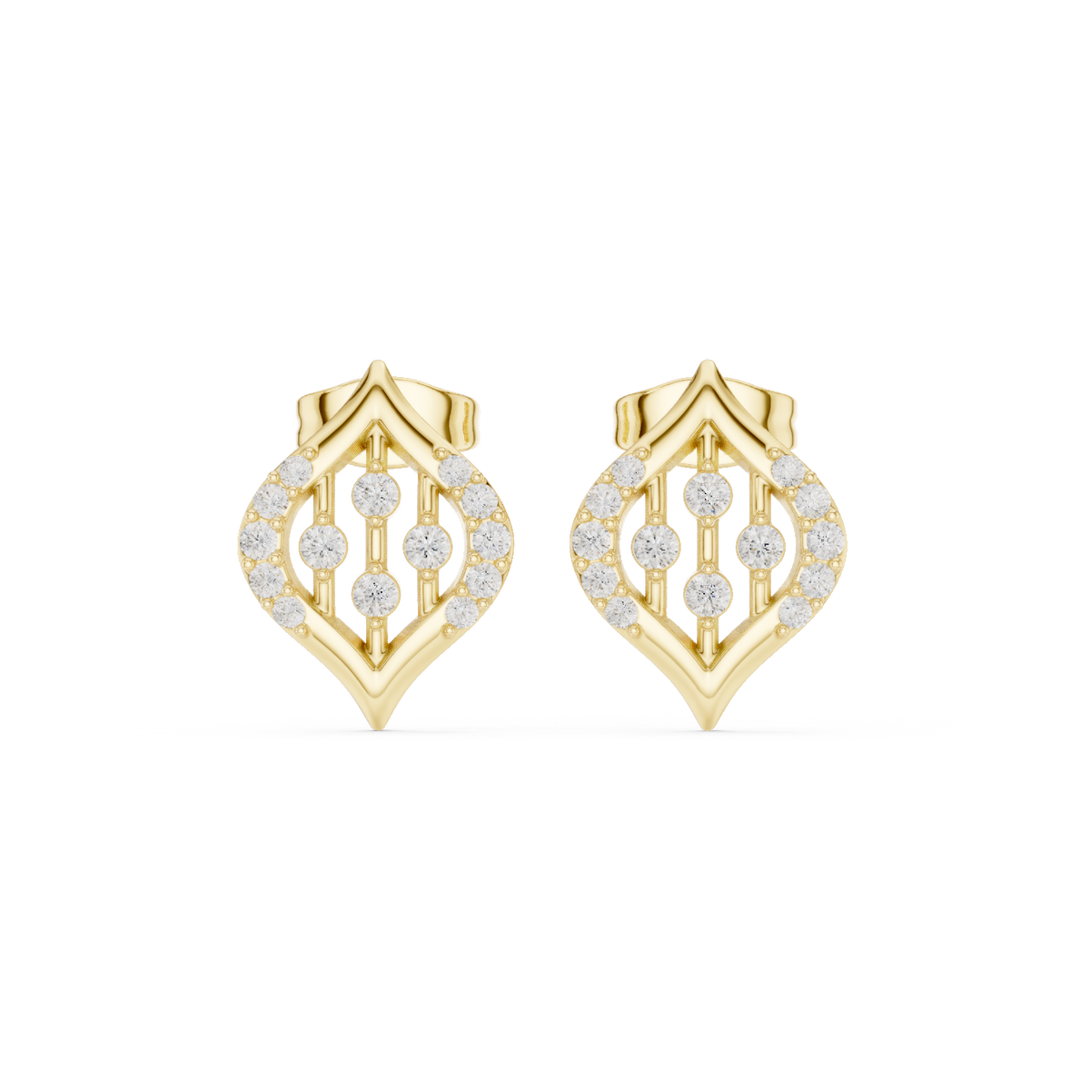 Gold Swirl Pave Round Lab Grown Diamond Rovyn Earring