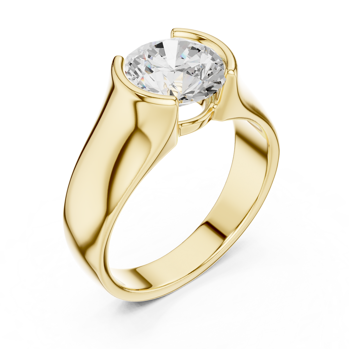 Gold 1 5Ct Bezel Setting Round Lab Grown Diamond Solix Ring
