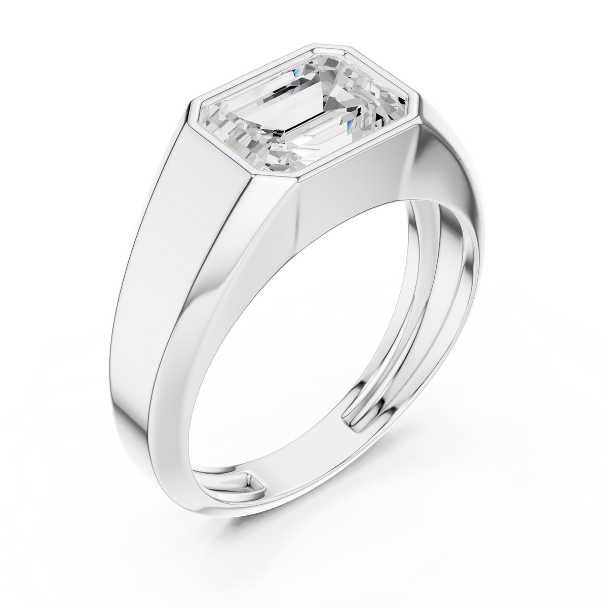 Gold 1 8Ct Bezel Setting Emerald Lab Grown Diamond Raxen Ring