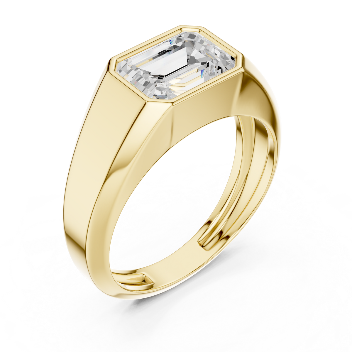 Gold 1 8Ct Bezel Setting Emerald Lab Grown Diamond Raxen Ring