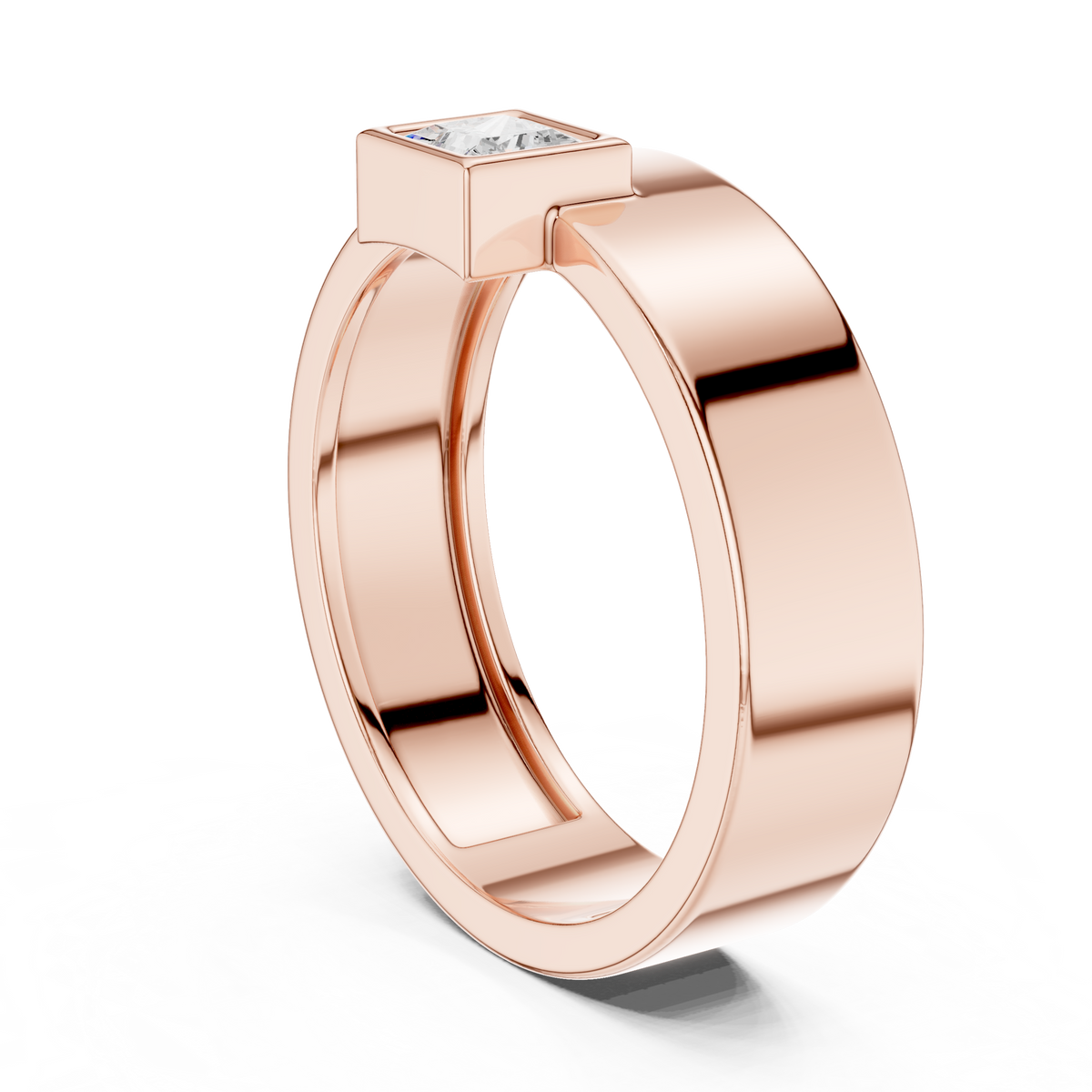 Gold Bezel Setting Princess Shape Lab Grown Diamond Kovex Ring