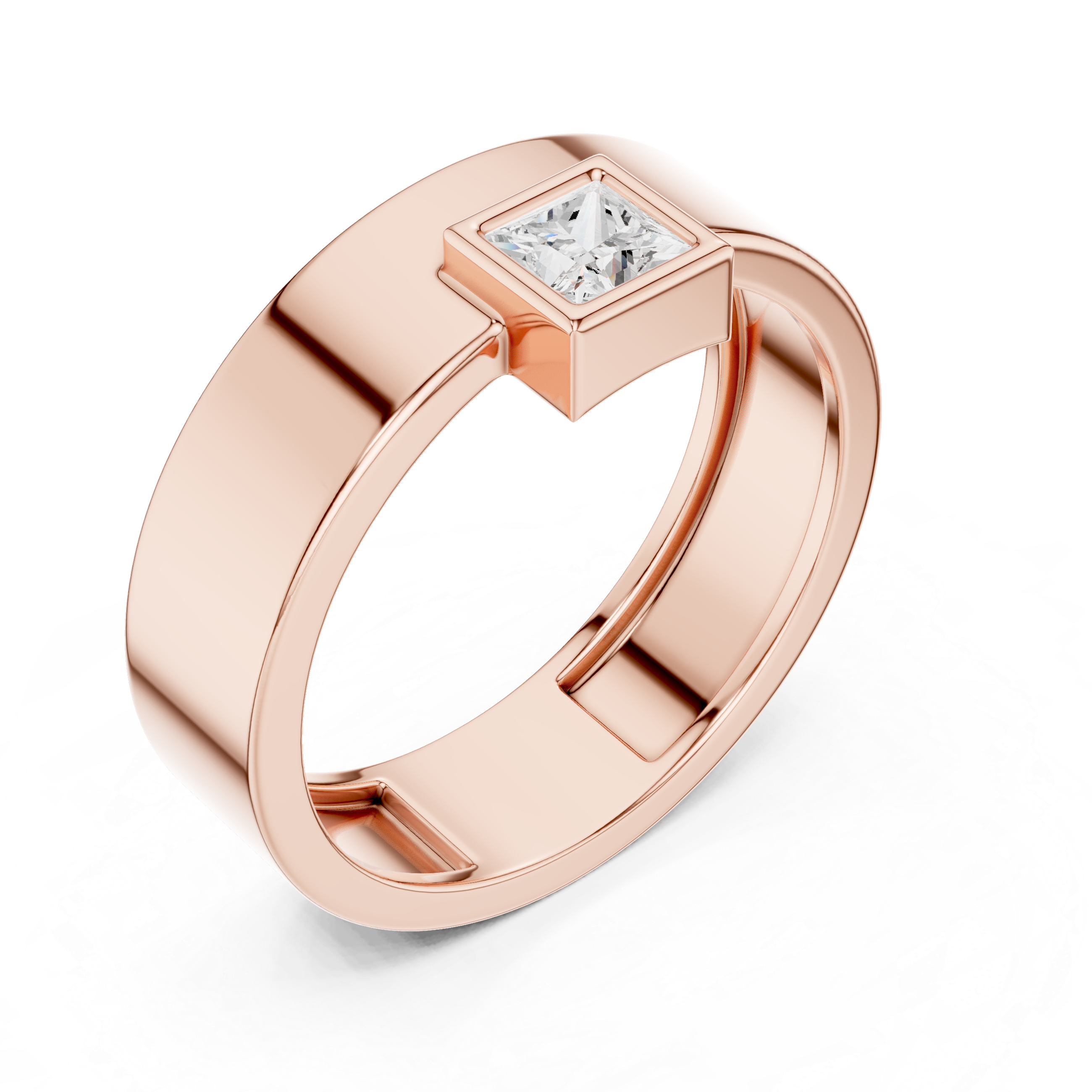 Gold Bezel Setting Princess Shape Lab Grown Diamond Kovex Ring