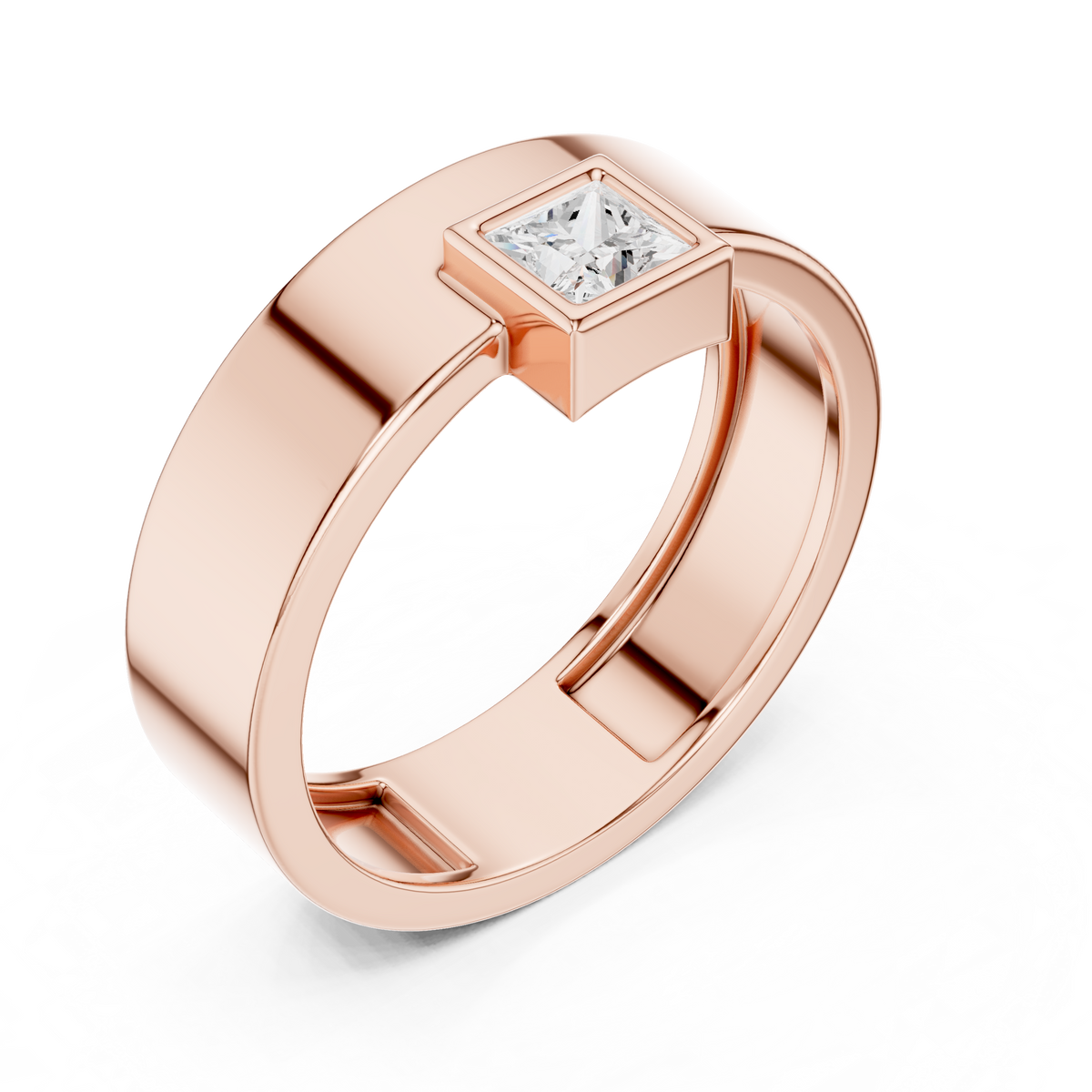 Gold Bezel Setting Princess Shape Lab Grown Diamond Kovex Ring