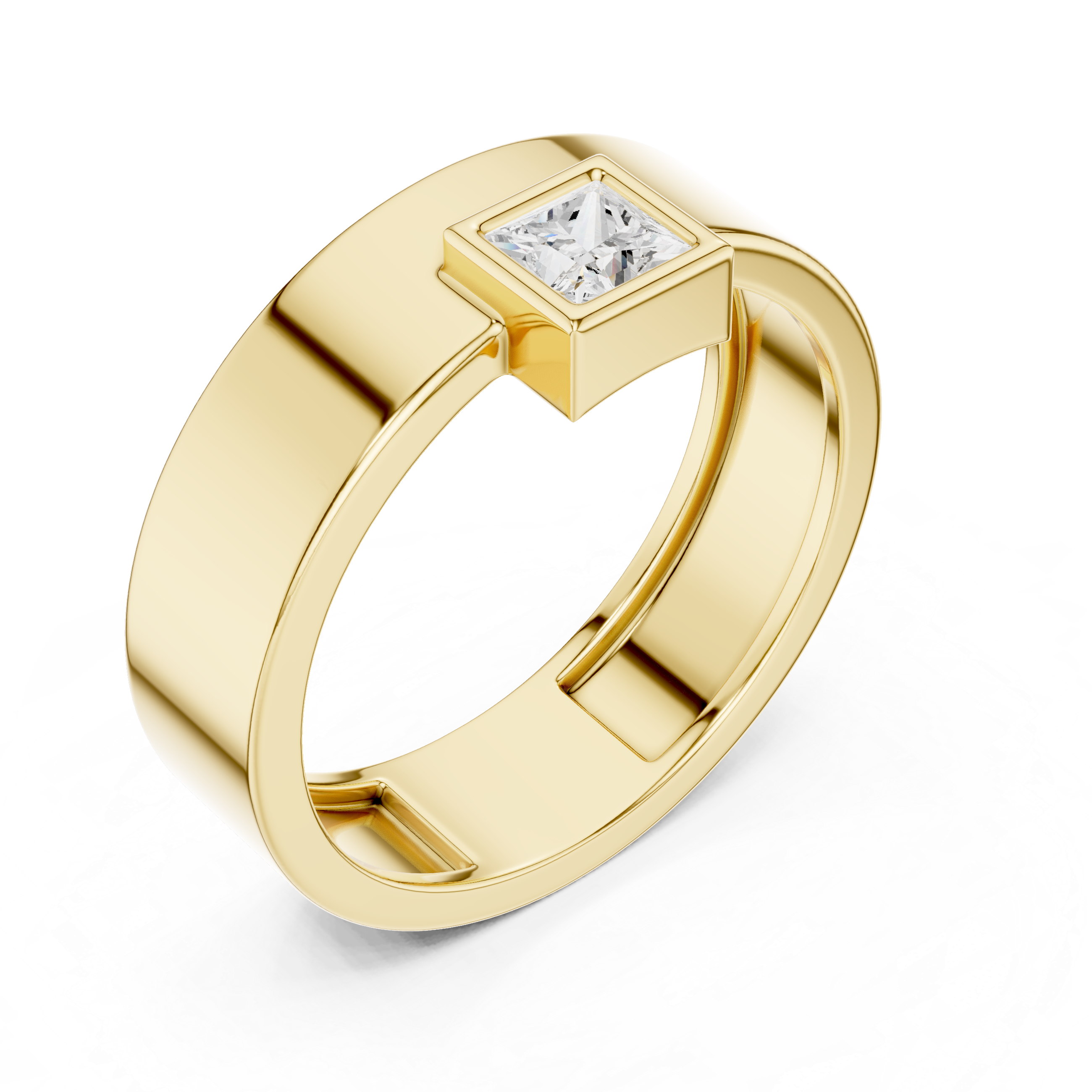 Gold Bezel Setting Princess Shape Lab Grown Diamond Kovex Ring