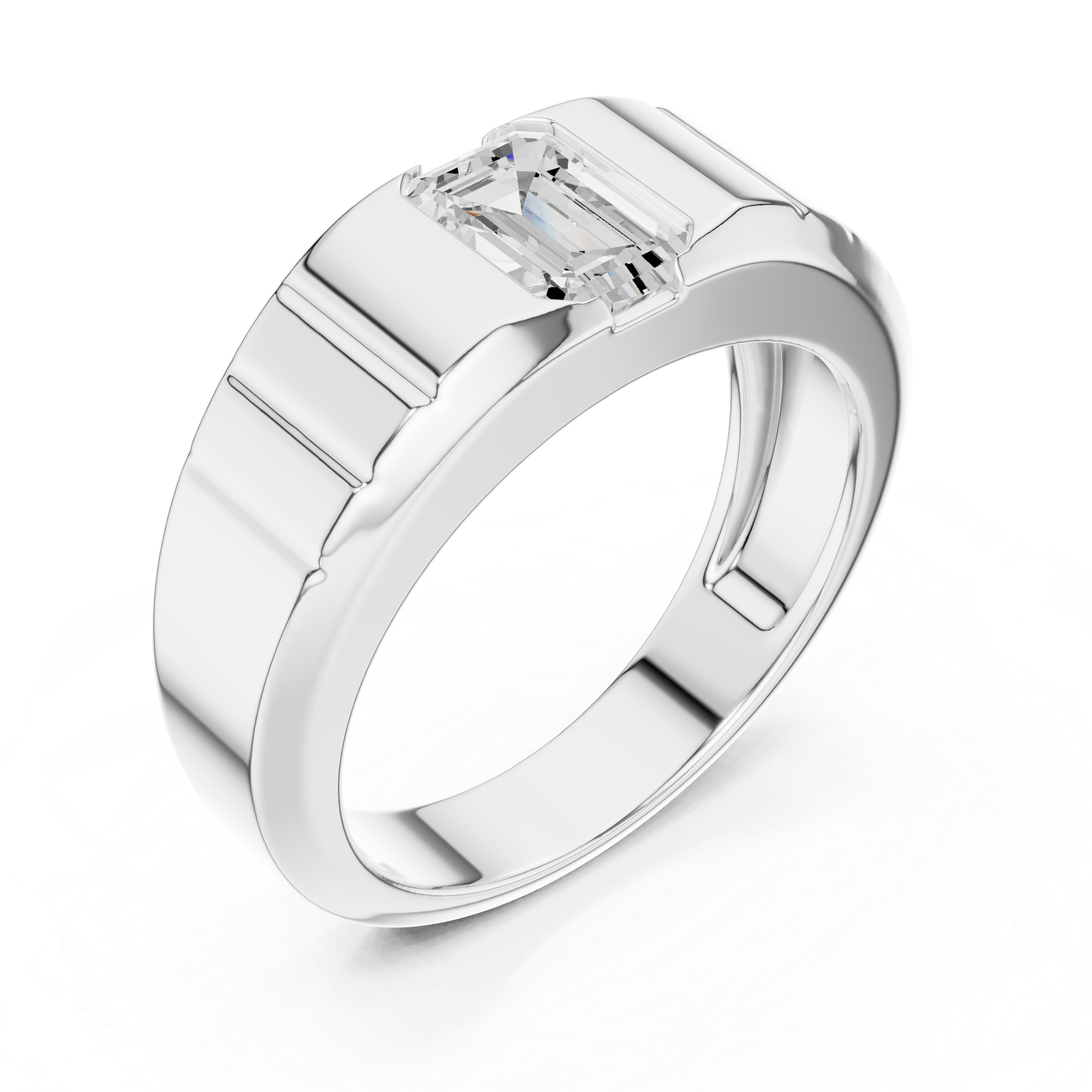 Gold 1Ct Bezel Setting Emerald Lab Grown Diamond Vairo Ring
