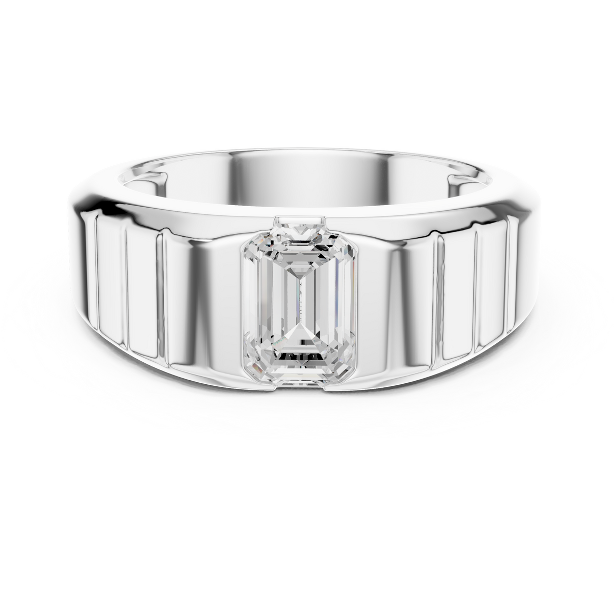 Gold 1Ct Bezel Setting Emerald Lab Grown Diamond Vairo Ring