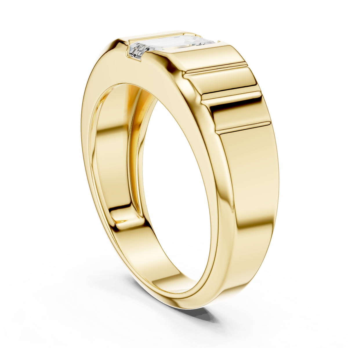 Gold 1Ct Bezel Setting Emerald Lab Grown Diamond Vairo Ring