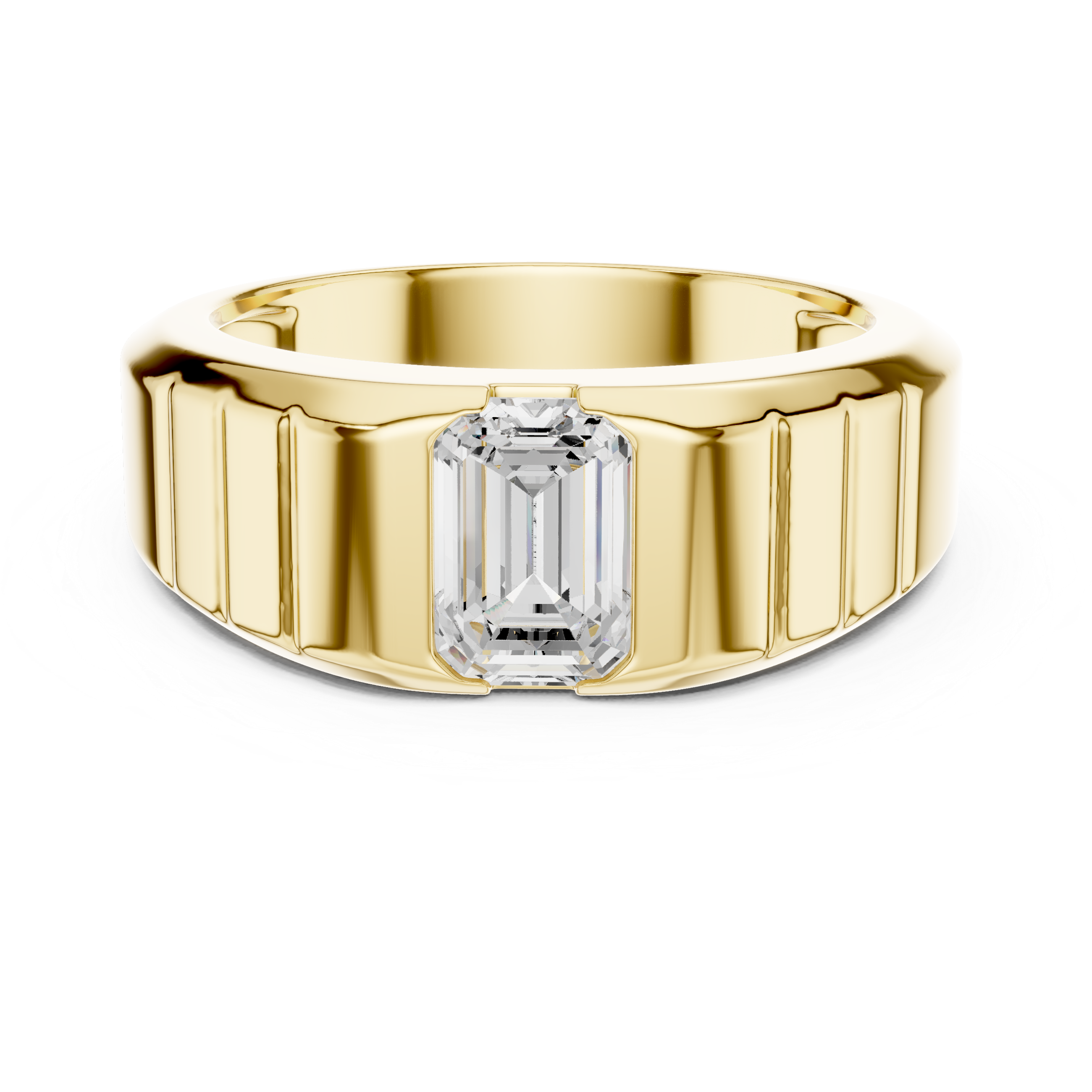 Gold 1Ct Bezel Setting Emerald Lab Grown Diamond Vairo Ring