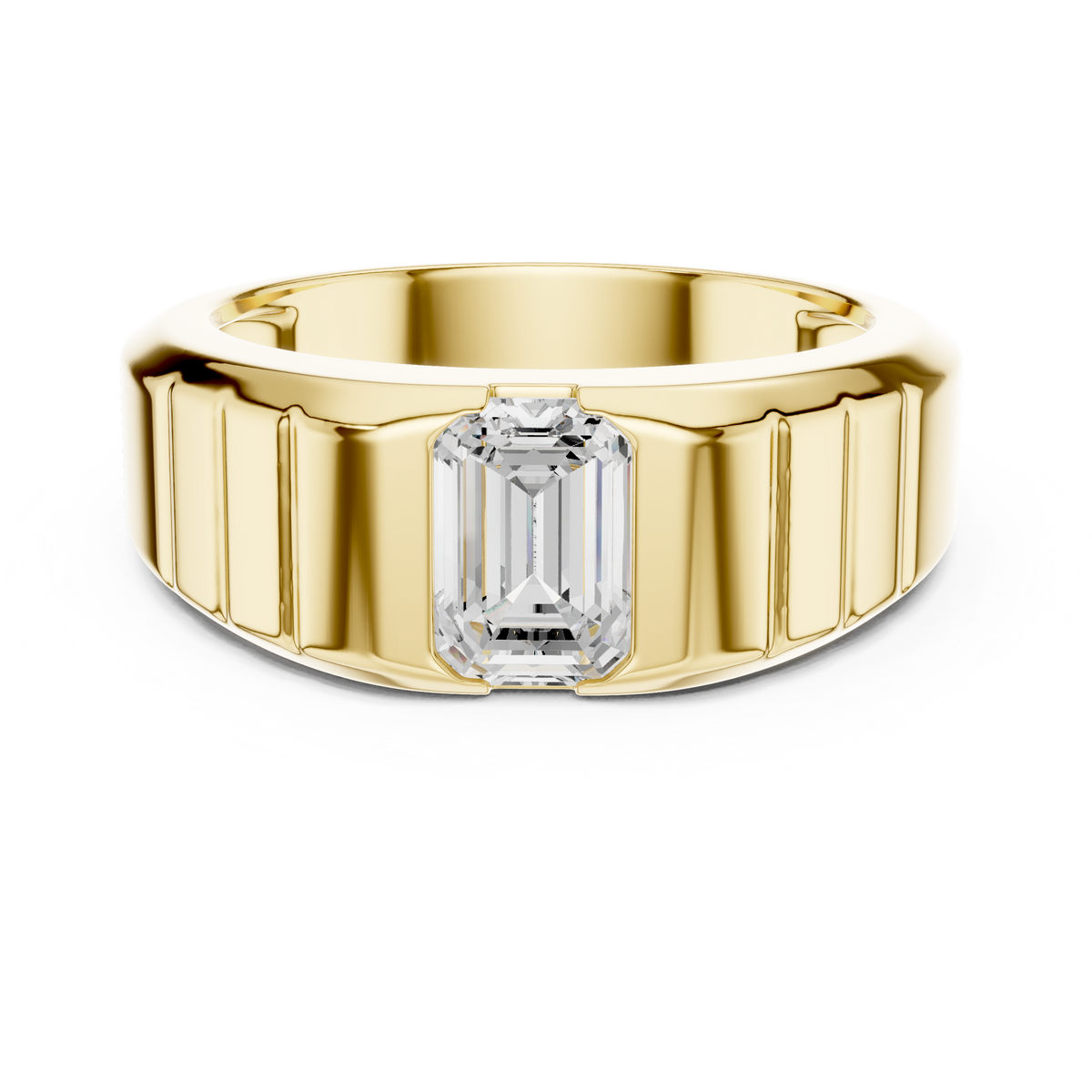 Gold 1Ct Bezel Setting Emerald Lab Grown Diamond Vairo Ring