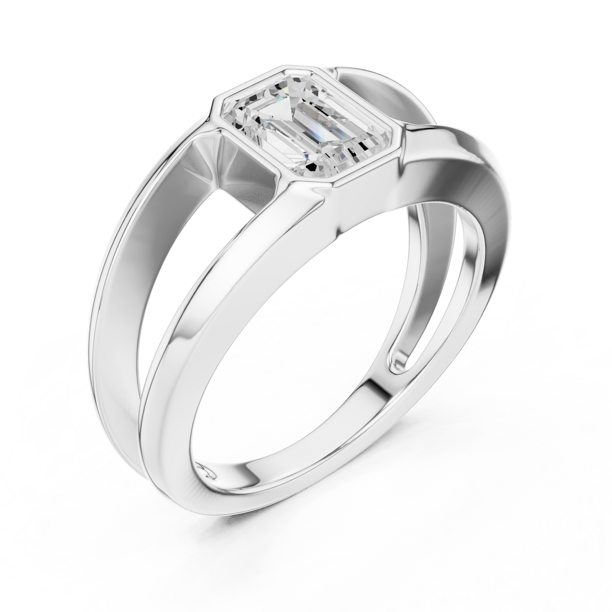 Gold 1Ct Bezel Setting Emerald Lab Grown Diamond Arven Ring