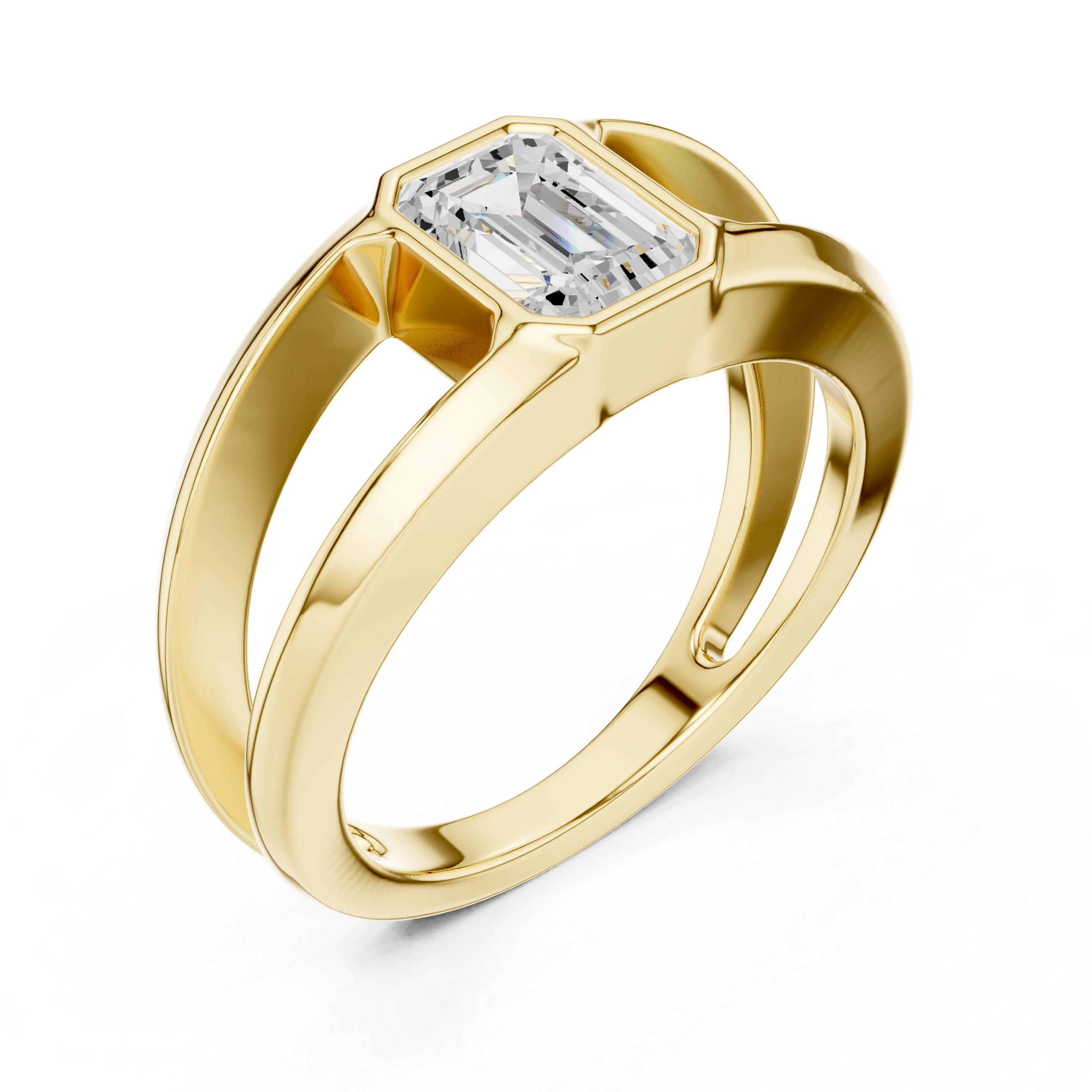 Gold 1Ct Bezel Setting Emerald Lab Grown Diamond Arven Ring