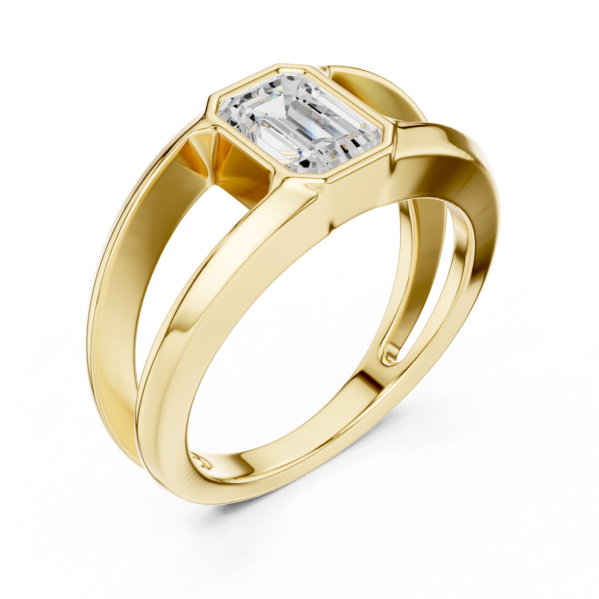 Gold 1Ct Bezel Setting Emerald Lab Grown Diamond Arven Ring